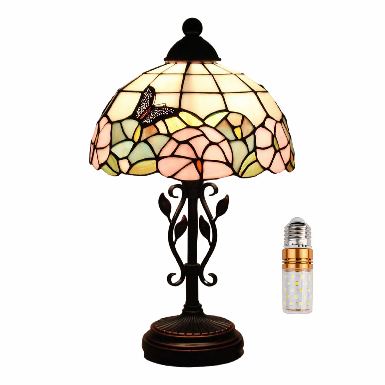 Lampa nocna w stylu Tiffany,10-calowy klosz z witrażem w stylu vintage,wiktoriańska lampa do czytania w stylu art deco do sypialni,salonu,gabinetu,biura(Color:B)