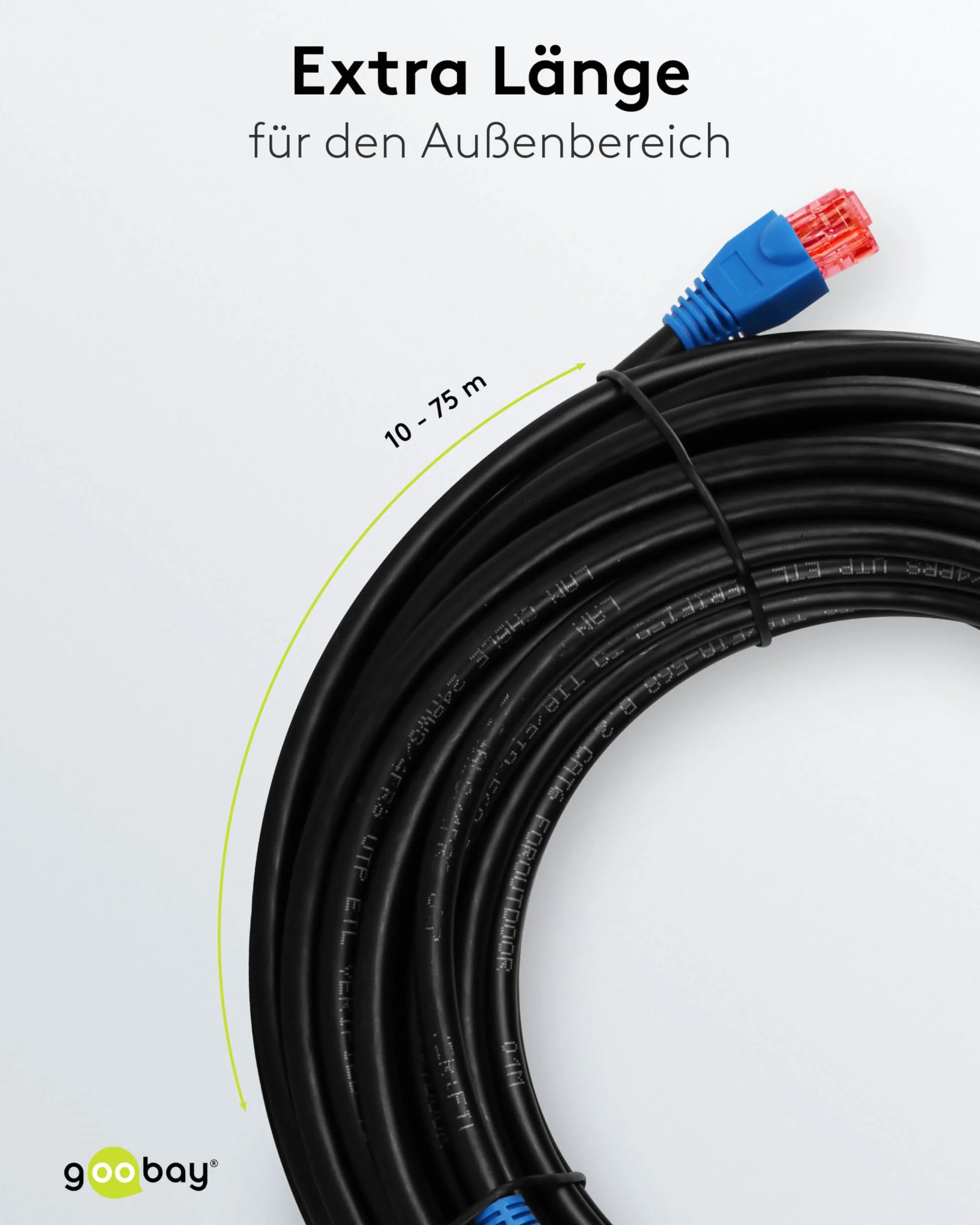 Goobay CAT 6 U/UTP 10m Kabel Sieciowy do Użytku na Zewnątrz, Czarny/Niebieski, 10 m