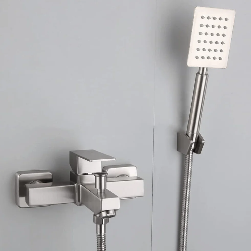 Bateria wannowa bateria wannowa z prysznicem ręcznym stal szlachetna szczotkowana montaż ścienny jednouchwytowa bateria wannowa bateria prysznicowa