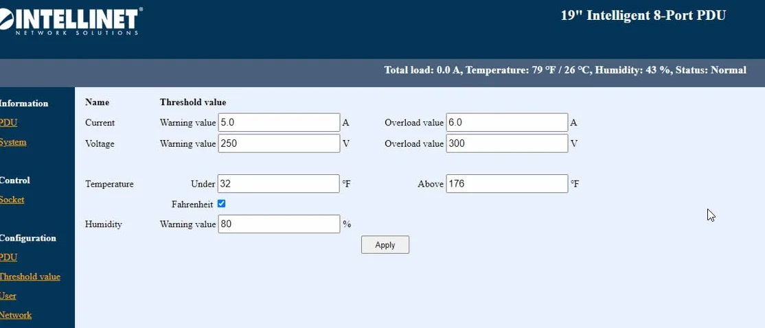 Intellinet Smart PDU 19" 8-gniazdowa Listwa Zasilająca C13 C20 Kontrola Prądu Temperatury Wilgotności HE Czarna