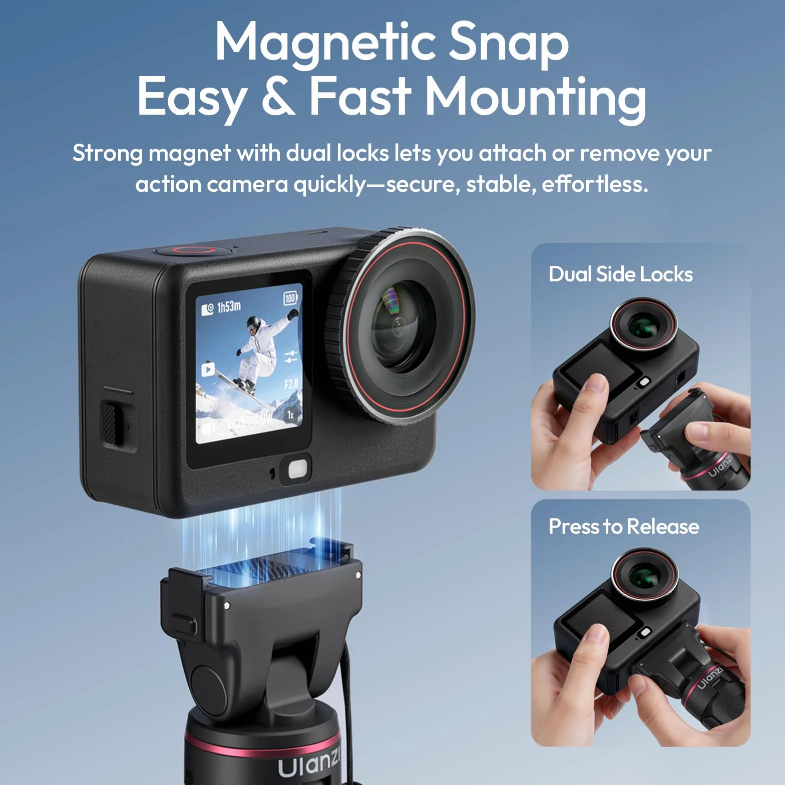 ULANZI MT99 Mini statyw magnetyczny szybkie zwalnianie DJI Osmo Action 6 Nano 2 w 1 26 cm teleskopowy 3-sekcyjny