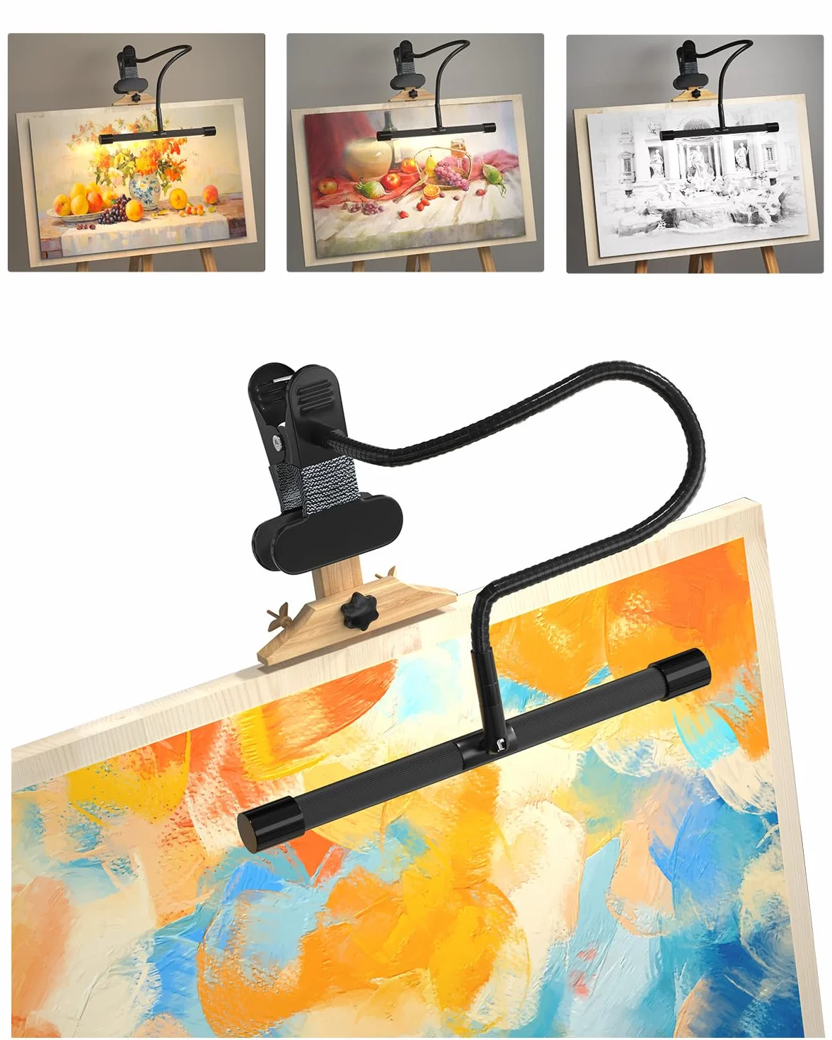 Lampa Clip-On 7W do Sztalugi Malarskiej, 3 Tryby Kolorystyczne + 10 Poziomów Jasności, Elastyczny Stojący Klips do Biurka/Piana (Zasilanie USB, Bez Adaptera) [Klasa Energetyczna A]
