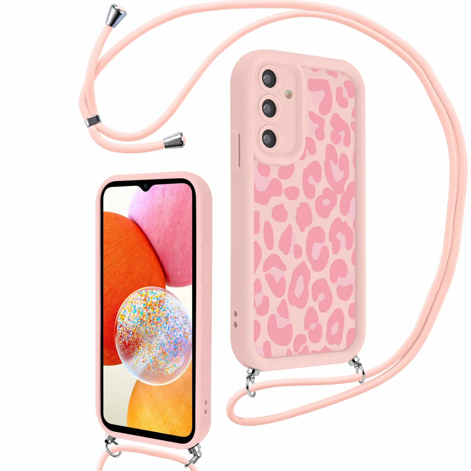 Etui Samsung Galaxy A14 4G/5G silikonowe zderzak smycz naszyjnik Różowy