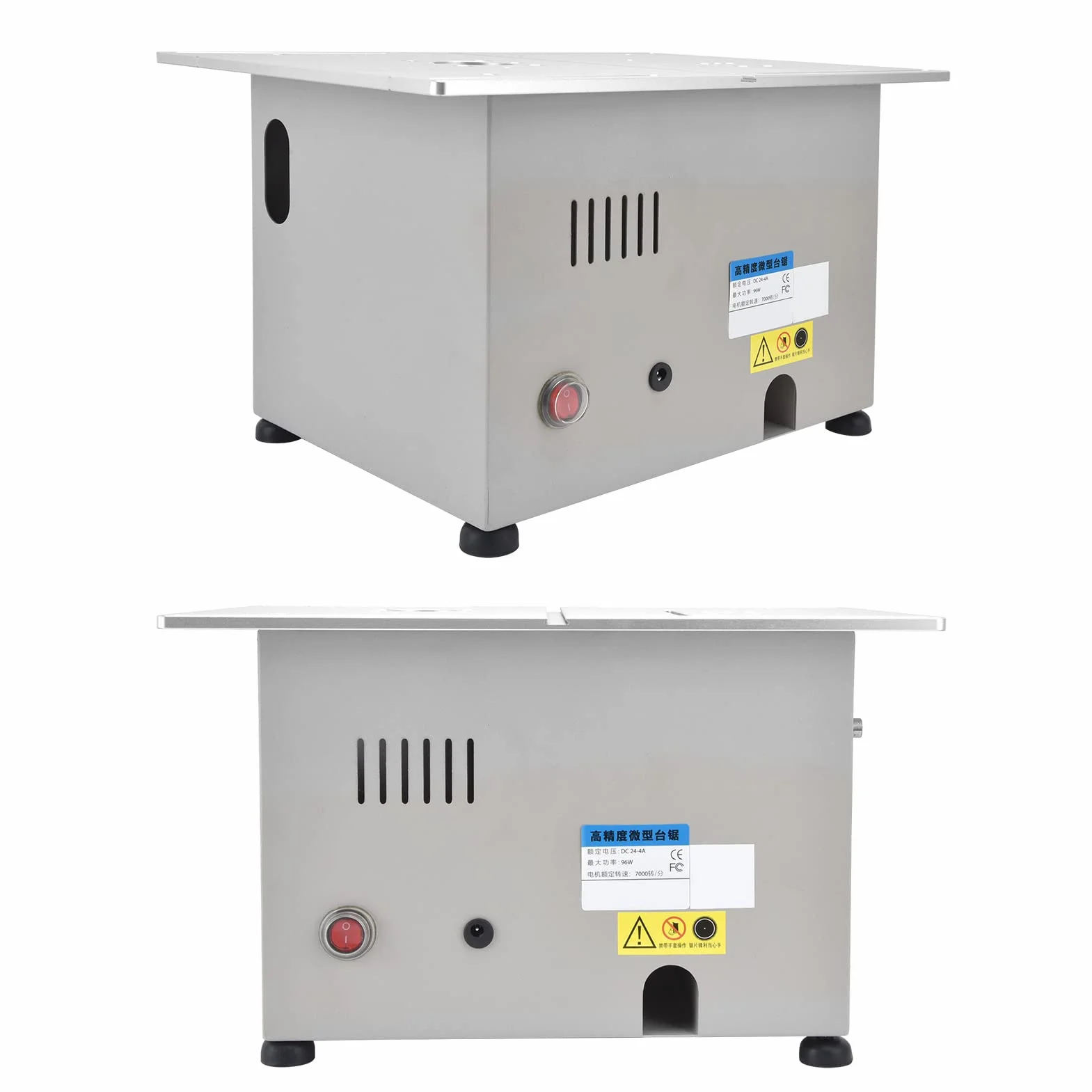 Piła stołowa Elektryczna mini przenośna piła stołowa Narzędzie do cięcia drewna na biurko DC12 24 V 96 W Mocny silnik Regulowany kąt linijki Precyzyjna skala laserowa (diamentowe srebro)