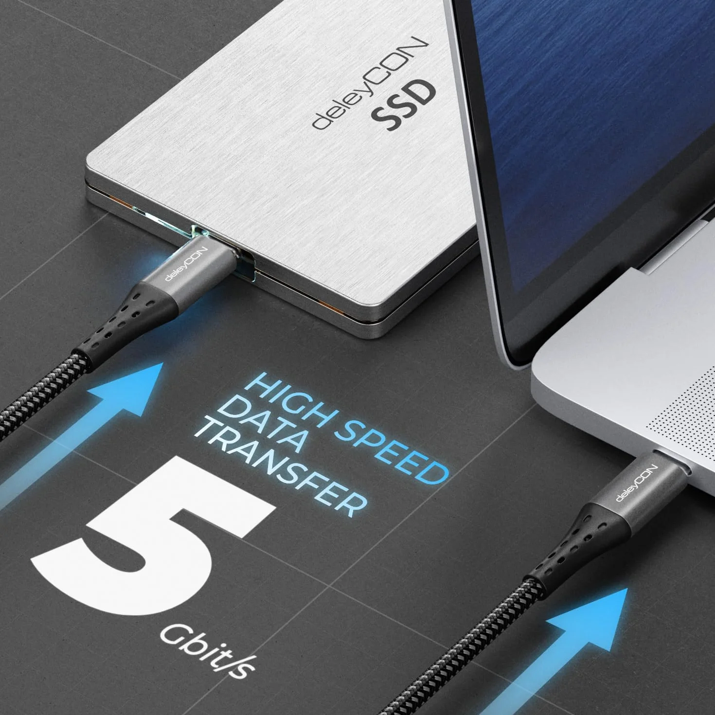 deleyCON 0,5m USB C Kabel PD3.0 100W Szybkie Ładowanie 5 Gbit/s do iPhone iPad MacBook Galaxy
