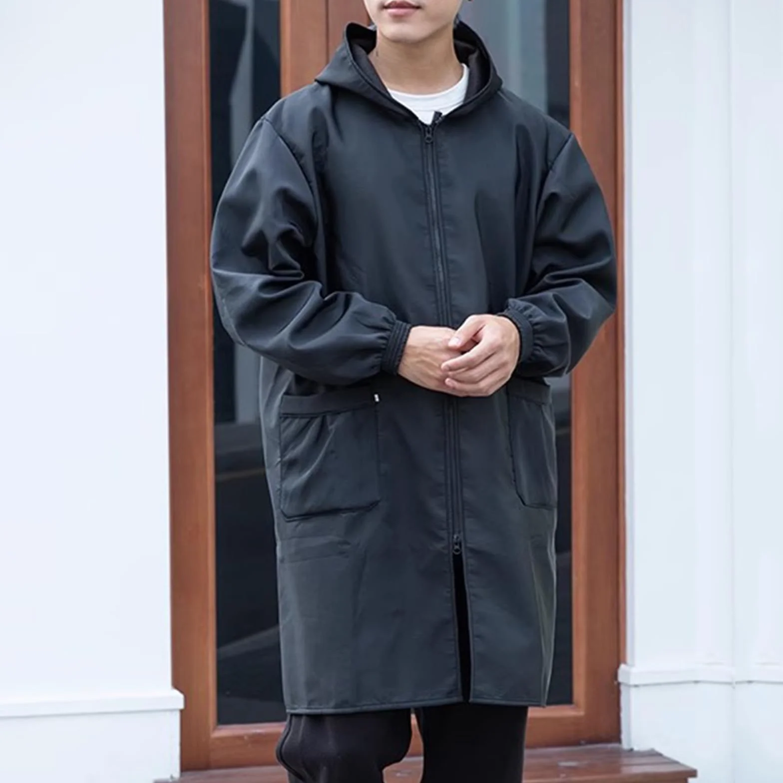 Fartuchy robocze z kieszeniami, regulowane fartuchy kuchenne, długi rękaw, damskie, męskie, 4XL, niebieskie (czarne 4XL)