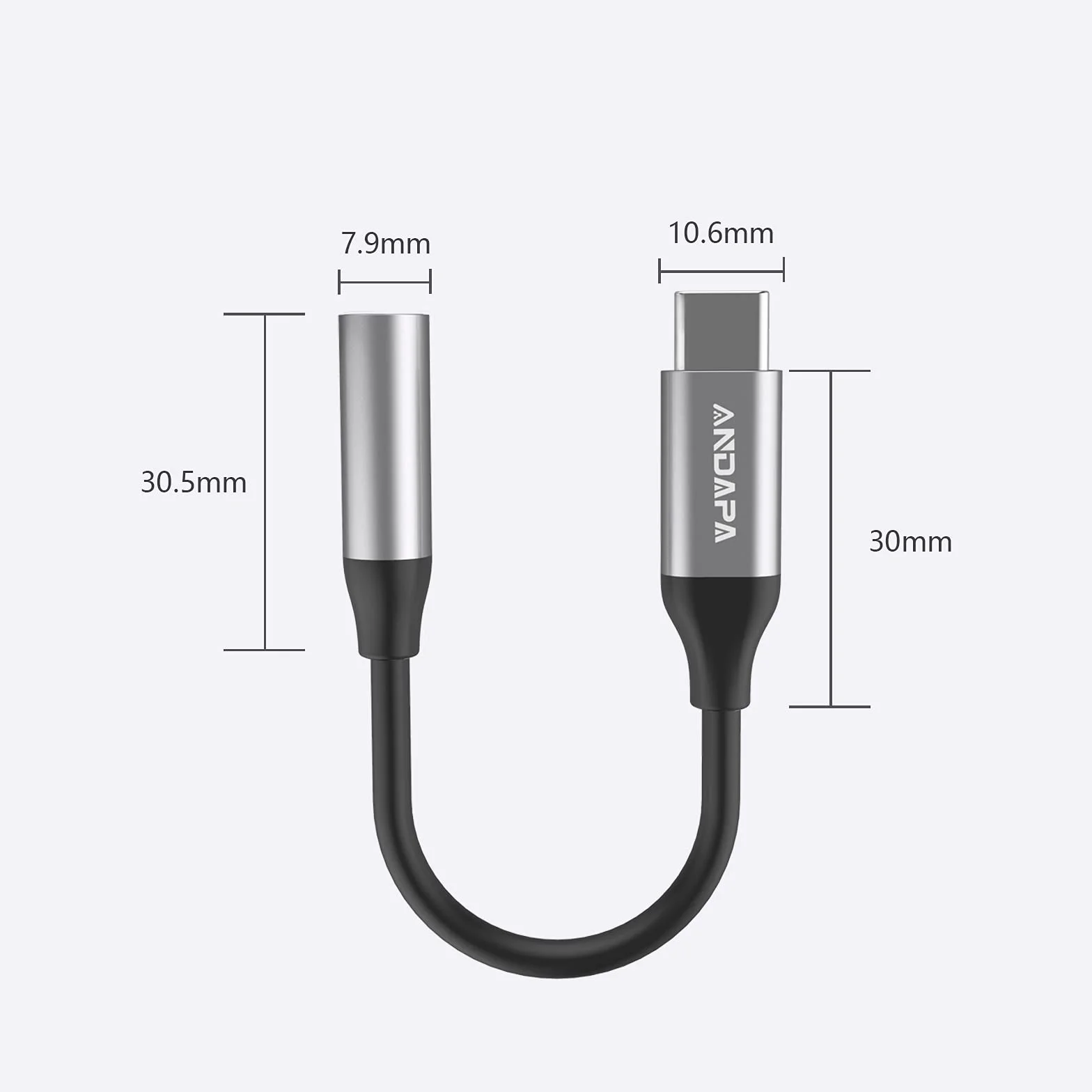 ANDAPA adapter USB-C na Jack 3,5 mm kompatybilny z iPad Pro, iPhone 15, Samsung S23, Xiaomi 11, Pixel 4