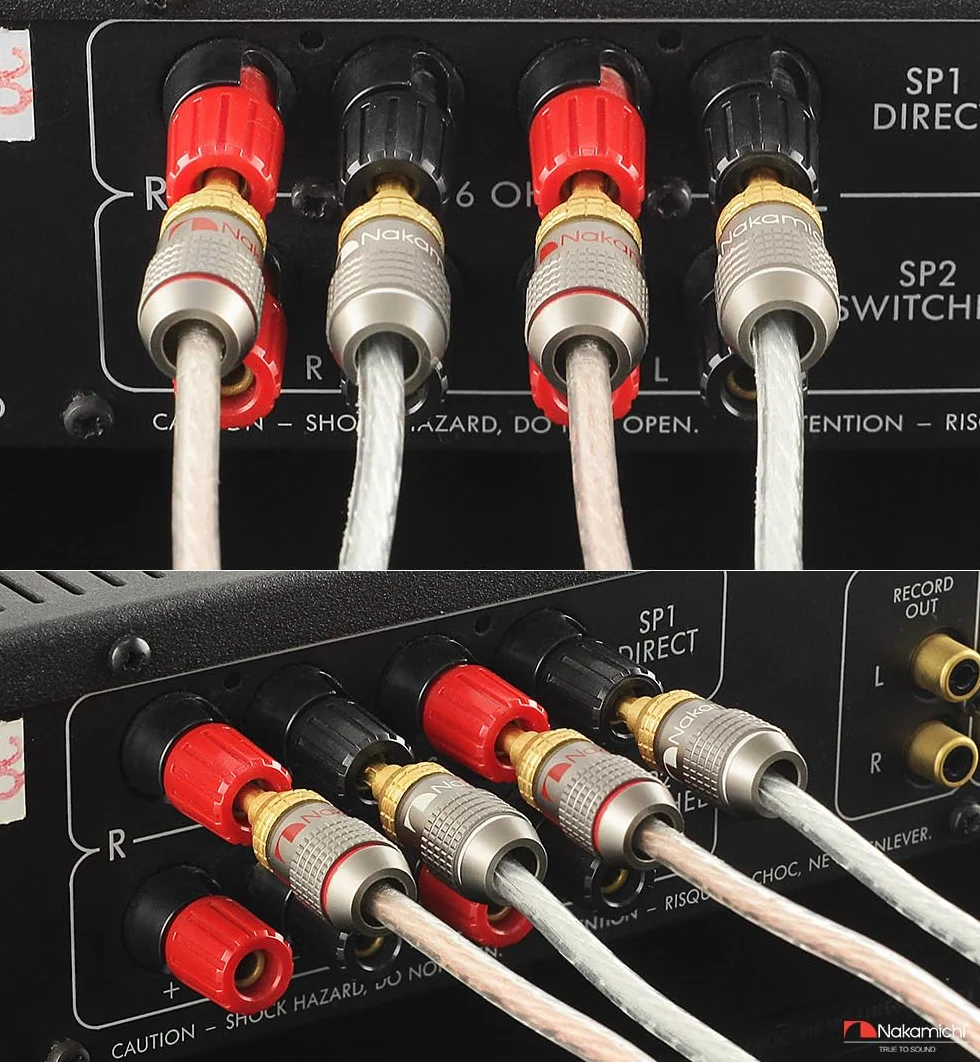 Nakamichi FanLock Wtyk BFA bananowy platerowany 24-karatowym złotem 10 AWG - 18 AWG Rozmiar miernika 4 mm dla głośników Wzmacniacz Hi-Fi Kino domowe Kabel audio Szybkozłącze, 8 Sztuki (4-Pary)
