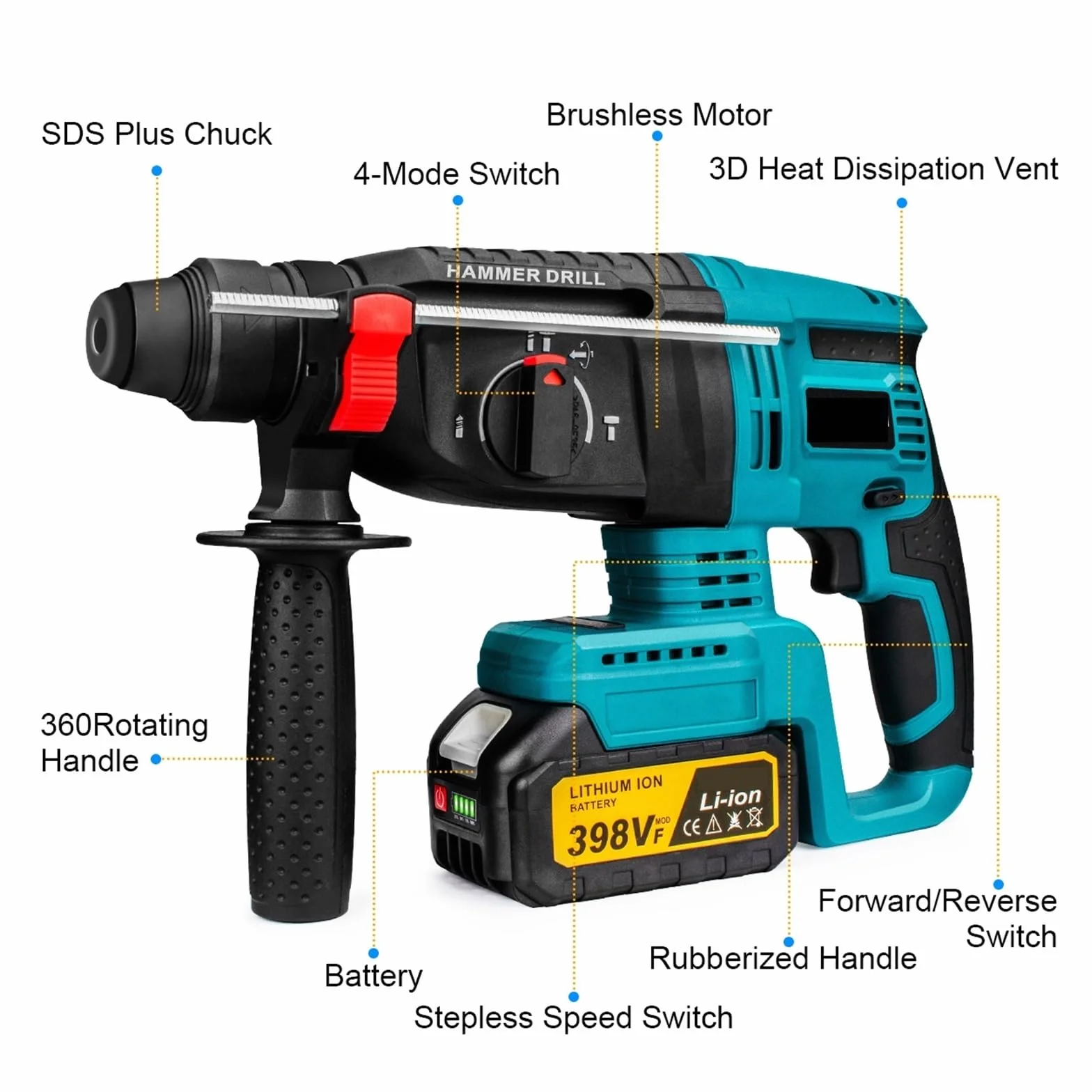 Wiertarka Udarowa 26MM Bezszczotkowa Elektryczna Wiertarka Udarowa Wielofunkcyjna Akumulatorowa Wiertarka Udarowa Elektronarzędzie Do Akumulatora 18 V(2 Battery)