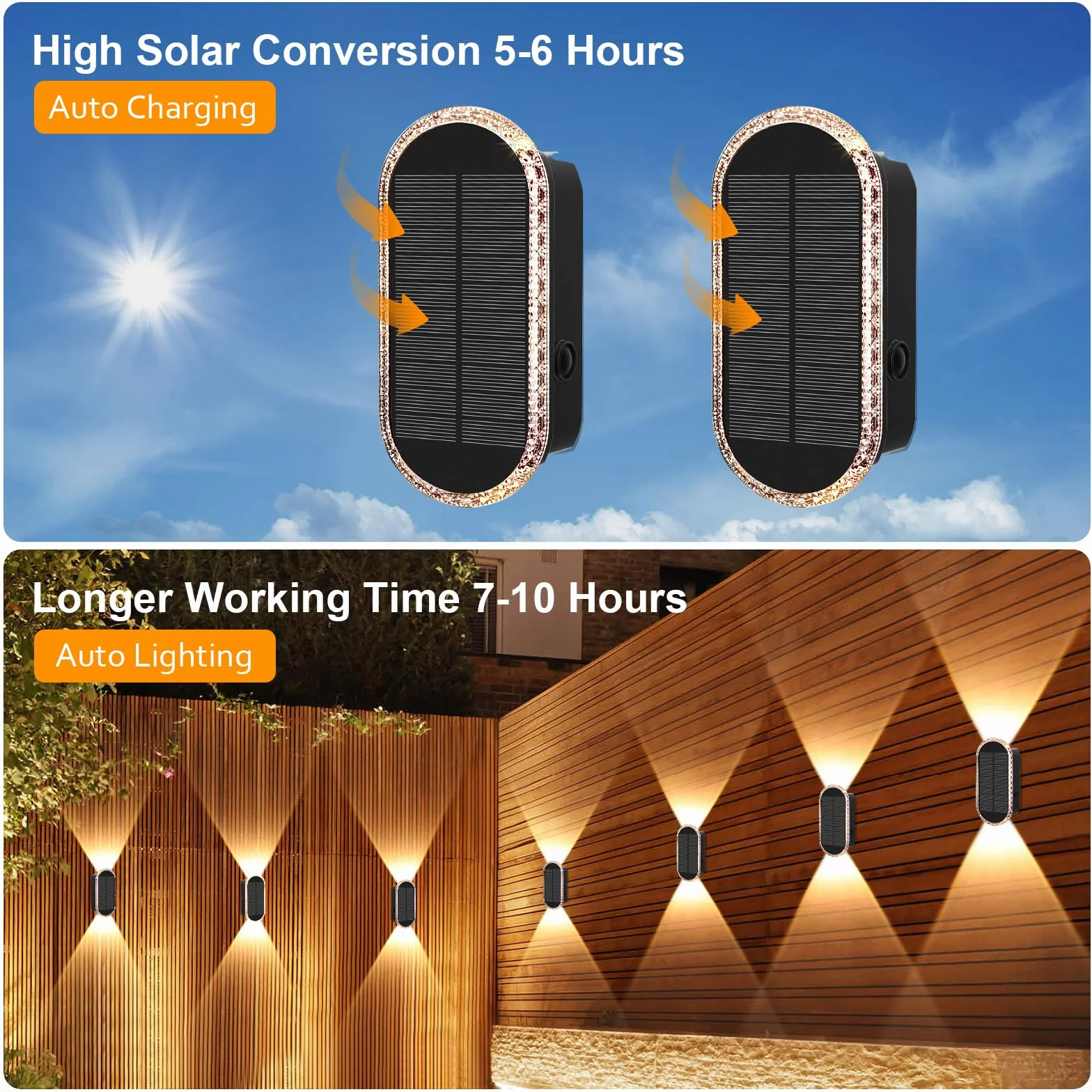 AGOTD Zestaw 4 zewnętrznych lamp solarnych, regulowane zewnętrzne oświetlenie solarne, 3 tryby oświetlenia do ogrodu, ogrodzenia, balkonu