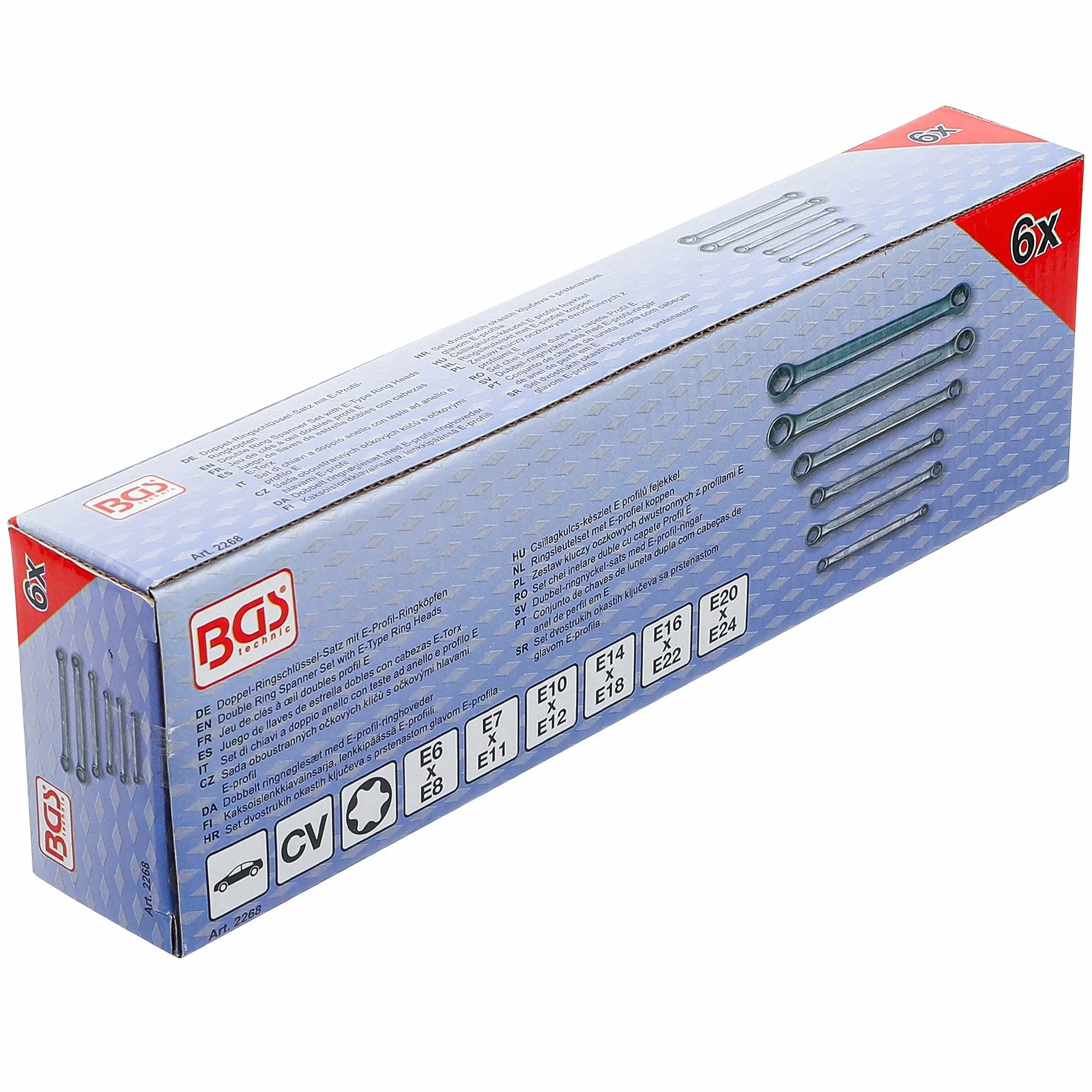 BGS 2268 | Zestaw kluczy oczkowych dwustronnych z profilami E | E6 x E8 - E20 x E24 | 6 szt.