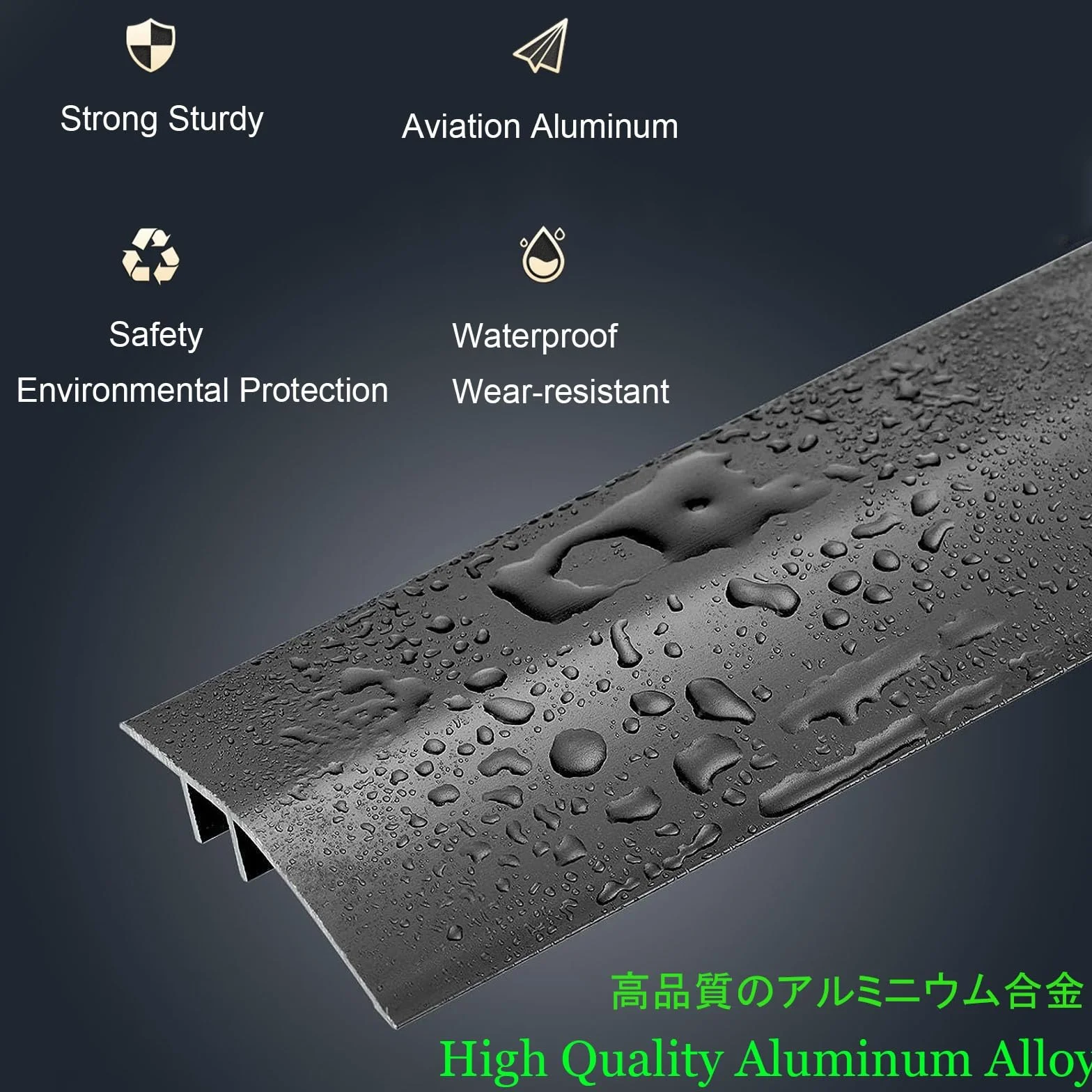 Listwy przejściowe do podłóg, listwy podłogowe, listwa przejściowa do podłogi, aluminiowe pręty progowe W43 mm, drzwi, płytki, dywan do płytek, pasek przejściowy, szary, L, 100 cm (czarny, L 115
