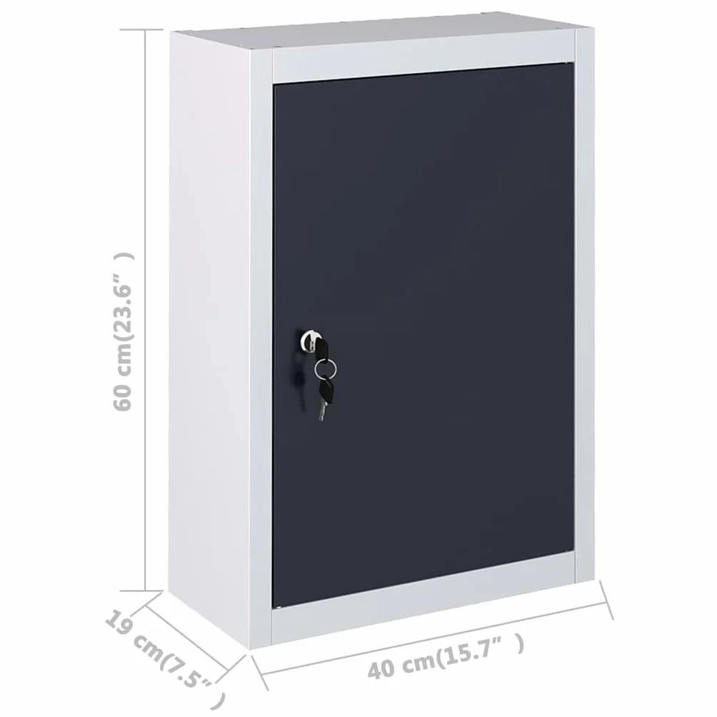 Szafa narzędziowa ścienna wzornictwo przemysłowe metal szary i czarny z półką, drzwiami i zamkiem, 40 x 19 x 60 cm, zamykana, do warsztatu, garażu i dla majsterkowiczów