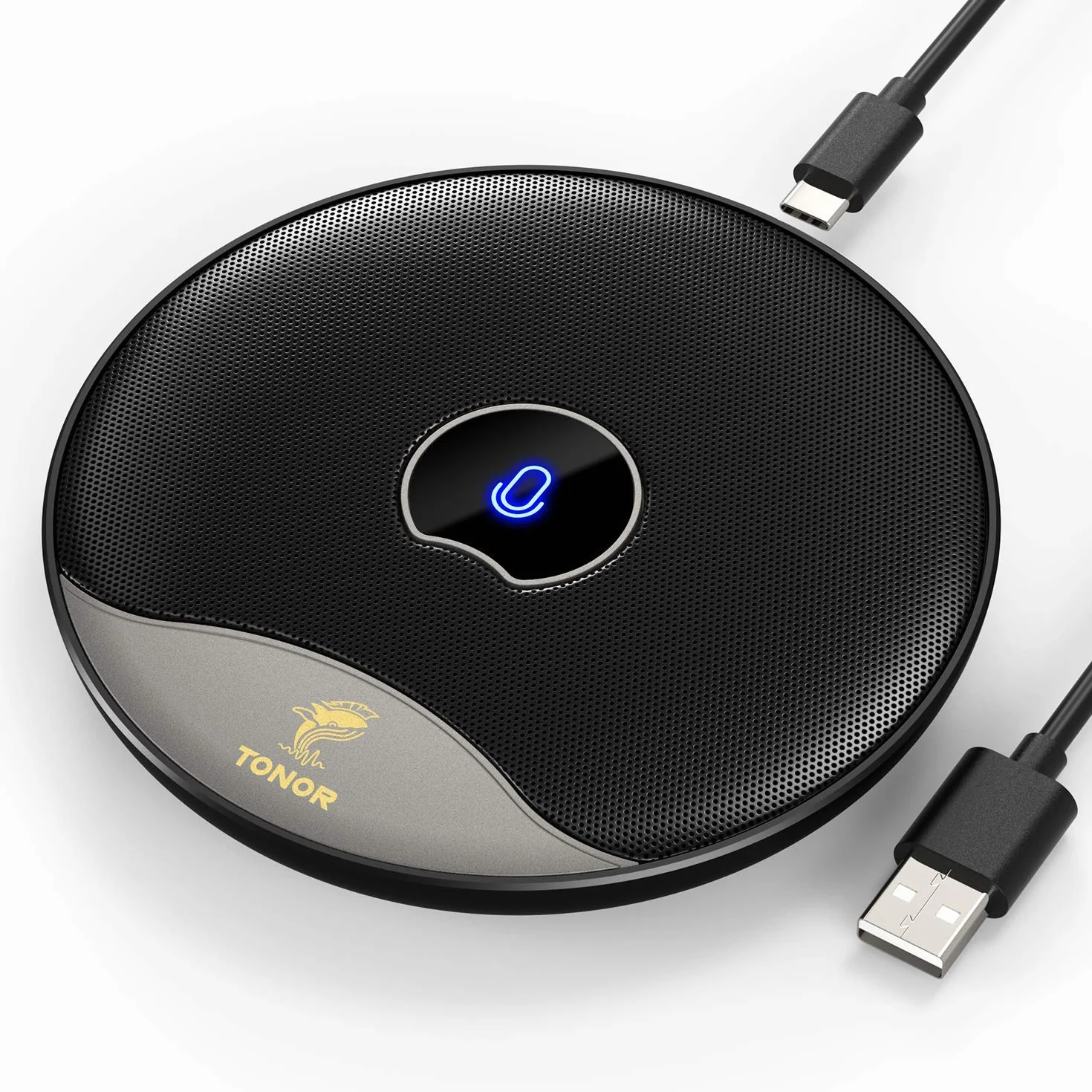 TONOR Mikrofon konferencyjny USB, 360 stopni, wielokierunkowy mikrofon kondensatorowy PC z przyciskiem wyciszania do spotkań online, klas, połączeń zoom, rozmów przez Skype Chat, Plug and Play (TM20)