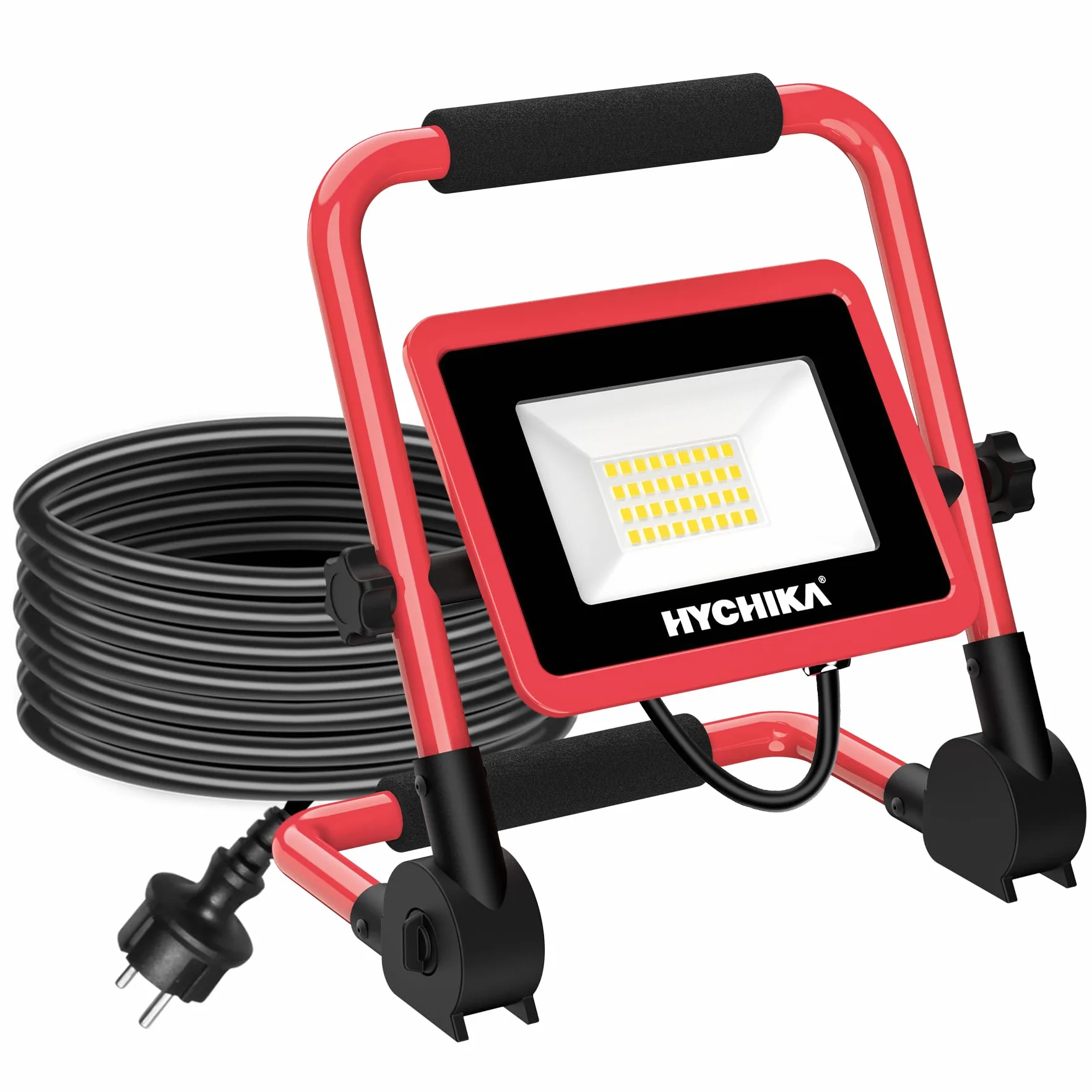 HYCHIKA reflektor budowlany LED 30 W, budowlany 3500 lm 6500 K zimna biel, IP65, wodoszczelny, przenośna lampa robocza, oświetlenie robocze (zastępuje 100 W x 2) z kablem sieciowym 2 m i wtyczką