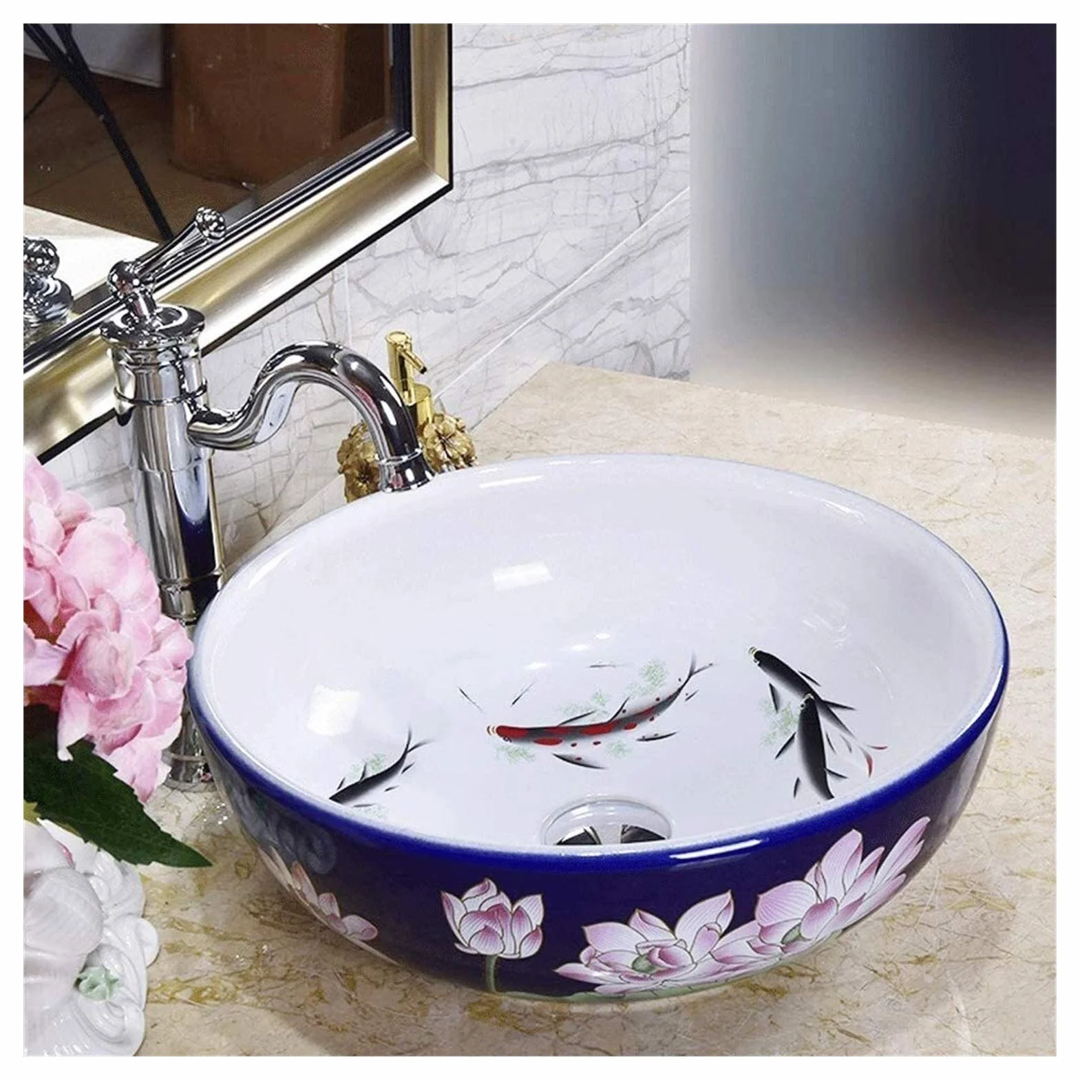 Szafka Pod Umywalkę Z Umywalką, Umywalka Łazienkowa, Umywalka Nablatowa, Ceramiczna Umywalka Nablatowa, Umywalka Łazienkowa Nablatowa, Okrągła, Porcelanowa Miska Do Mycia