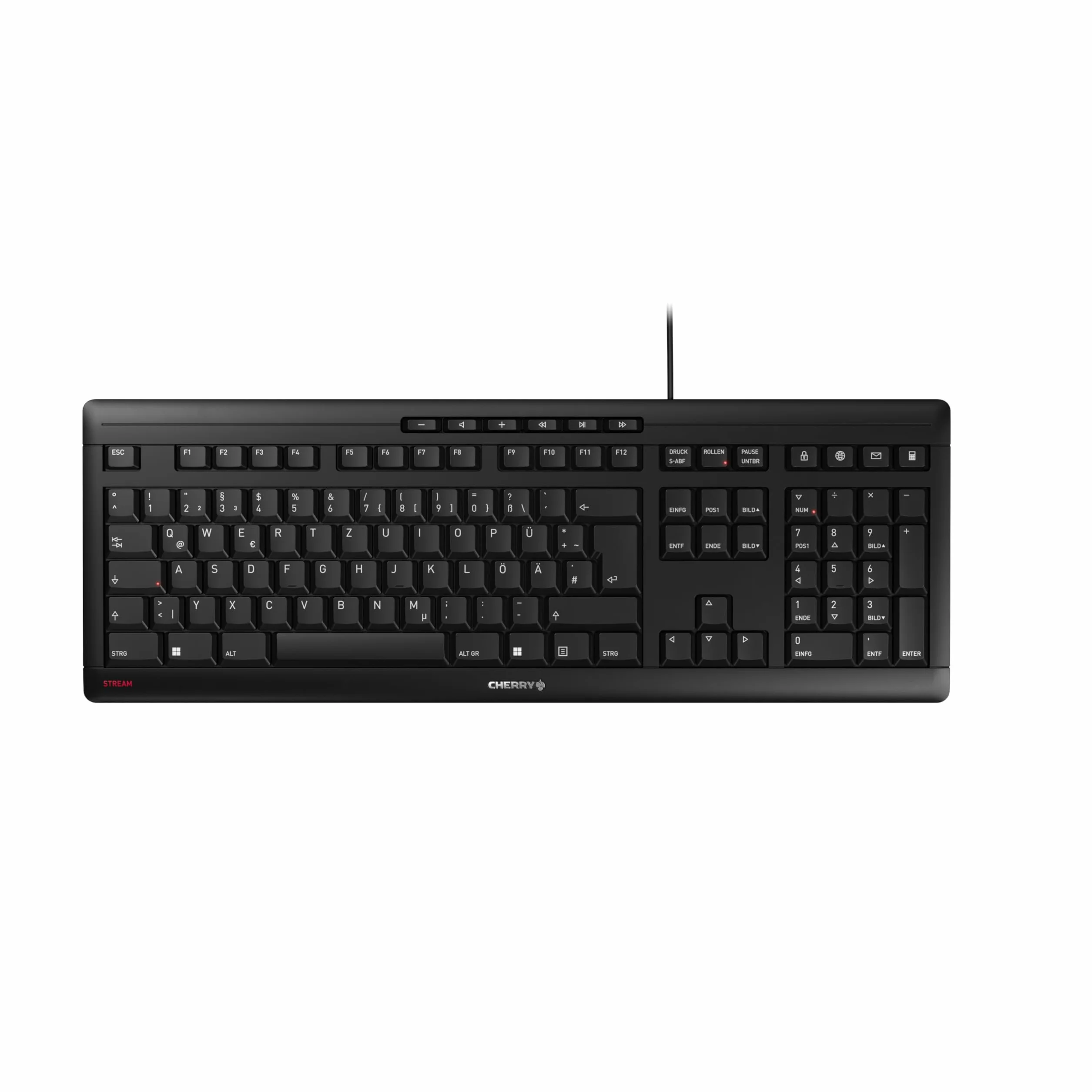 CHERRY STREAM KEYBOARD Klawiatura Przewodowa Układ Niemiecki QWERTZ Cichy Czarny