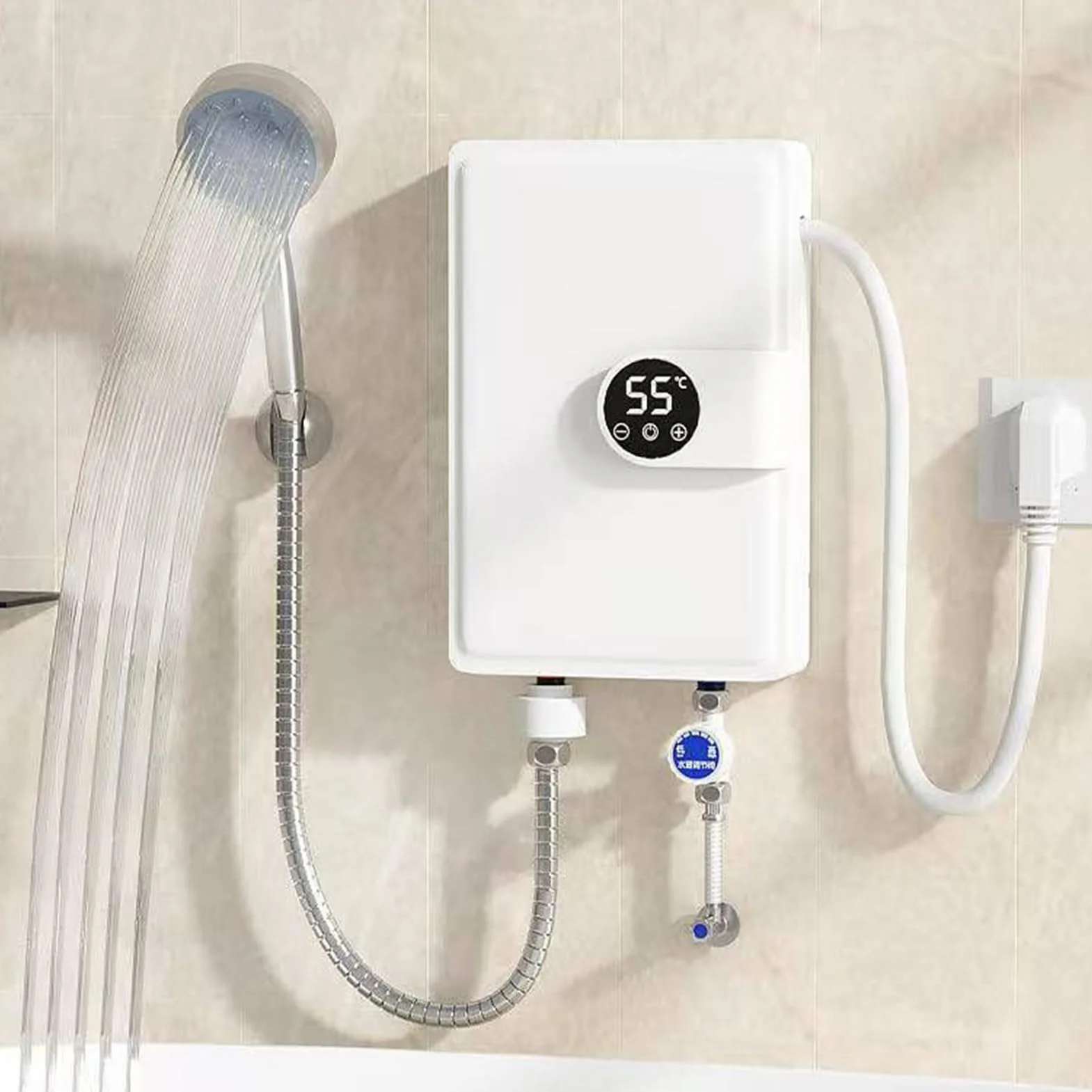 Smart Heat Shower – natychmiastowy podgrzewacz wody do łazienki | ABS / stal nierdzewna z dotykowym sterowaniem LED, konstrukcja bez zbiornika, regulowana temperatura, kompaktowy podgrzewacz do