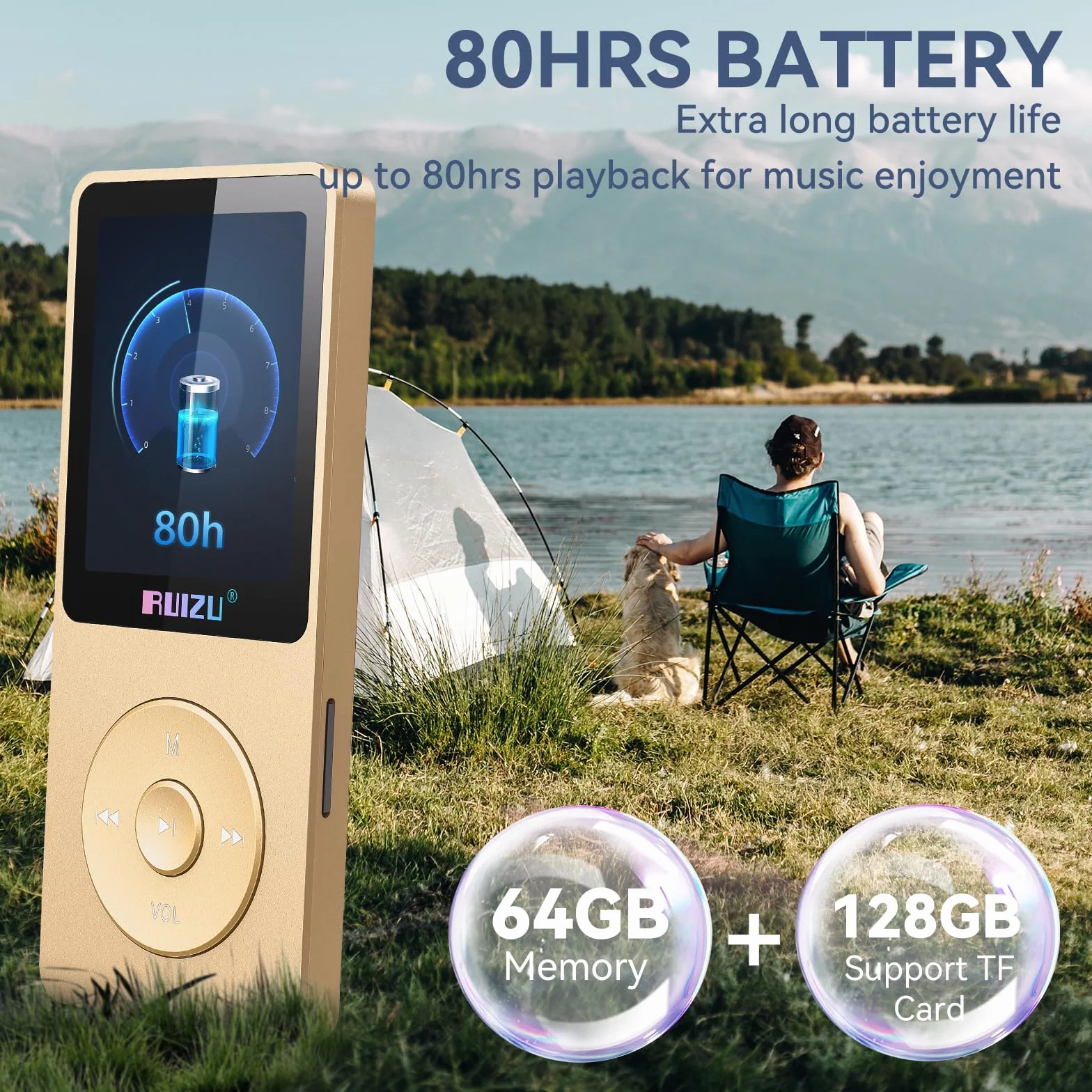 Odtwarzacz MP3 Bluetooth 5.3 64GB 1.8" ekran radio FM nagrywanie głosu 80H