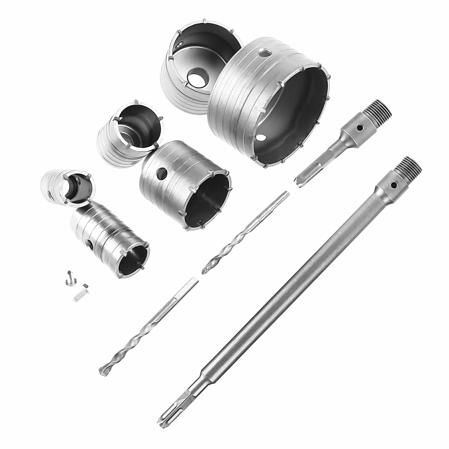 Zestaw wierteł otwornicowych z okrągłym uchwytem, 10 szt. 35 mm, 40 mm, 50 mm, 65 mm, 80 mm, 110 mm Zestaw wierteł rdzeniowych TCT do betonu z okrągłym uchwytem i trzonkiem SDS Plus