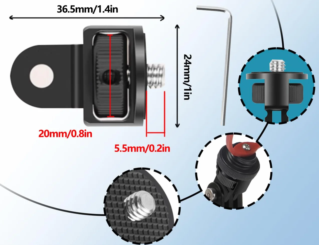 KAPSING 1/4 cala obrót 360° adapter gwintu do statywu akcesoria do aparatu kompatybilny z Gopro Insta 360 X2 X3