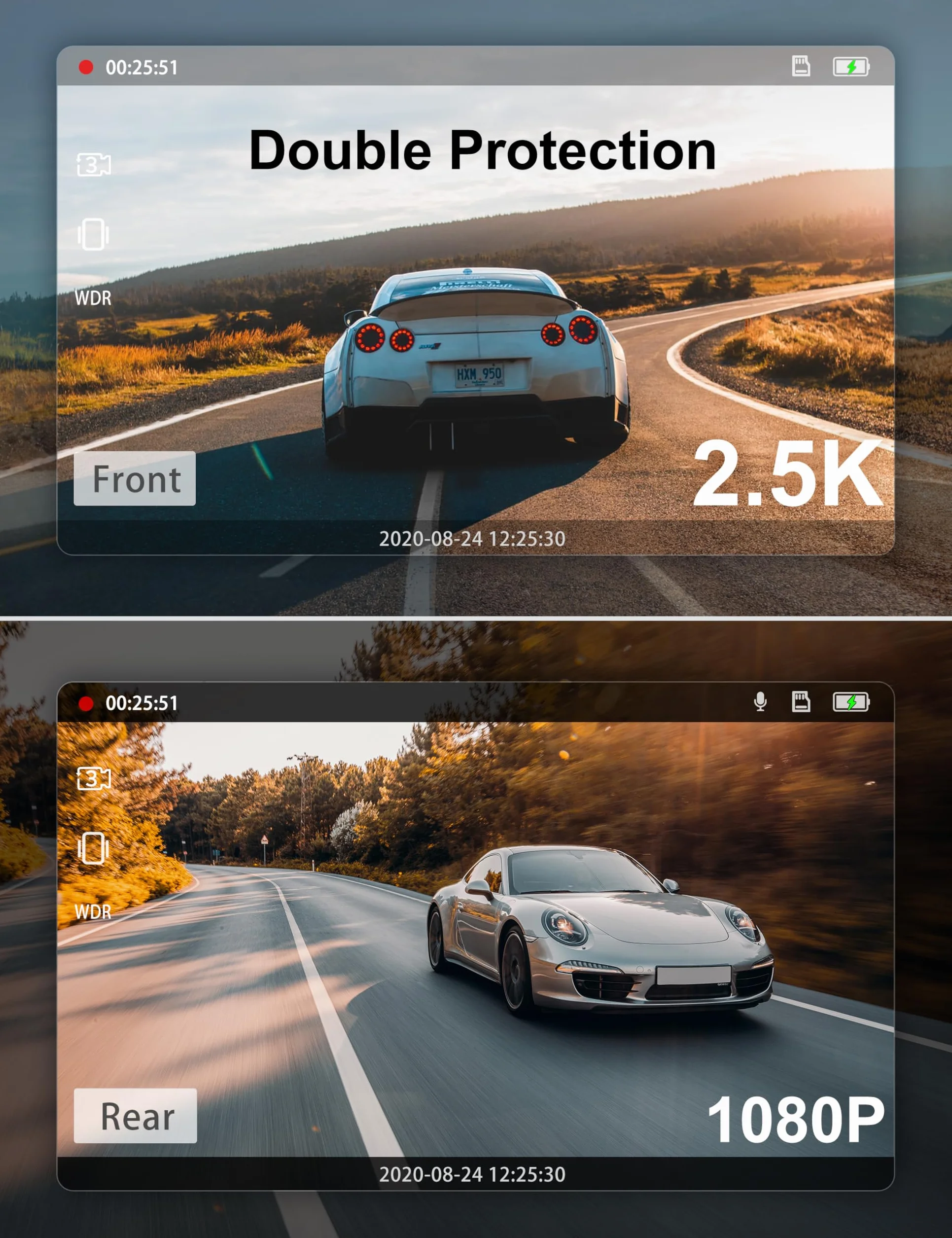 iZEEKER Dash Cam Front and Rear with SD Card 1080P Full HD Car Camera, Dual Dash Camera for Cars with Accident Recording, Parking Monitor, Night Vision, WDR