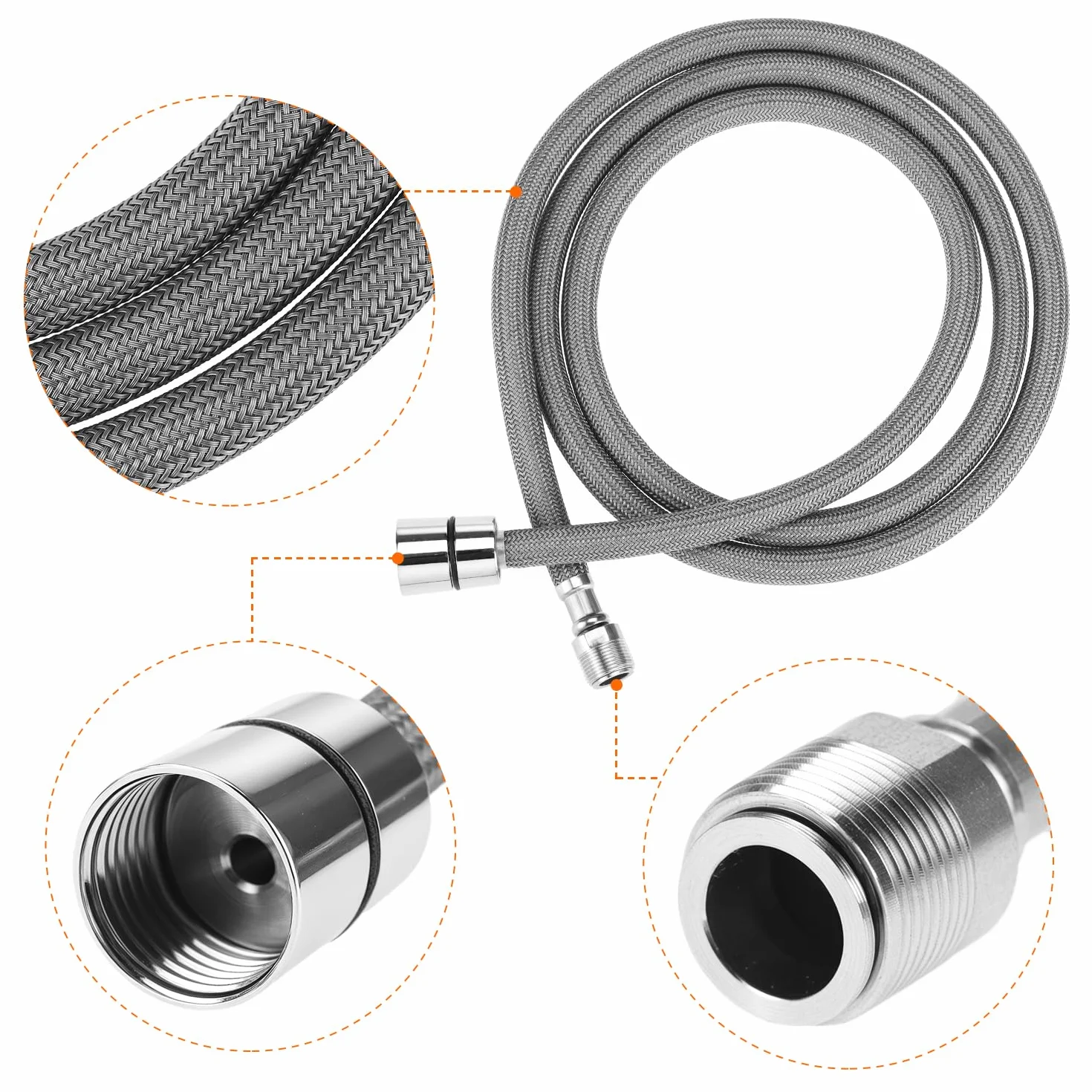 QWORK® Wąż kranowy 150 cm, nylonowy wąż prysznicowy M15/1 x 1/2 cala, wąż do kranu pull-down, do armatury kuchennej i łazienkowej