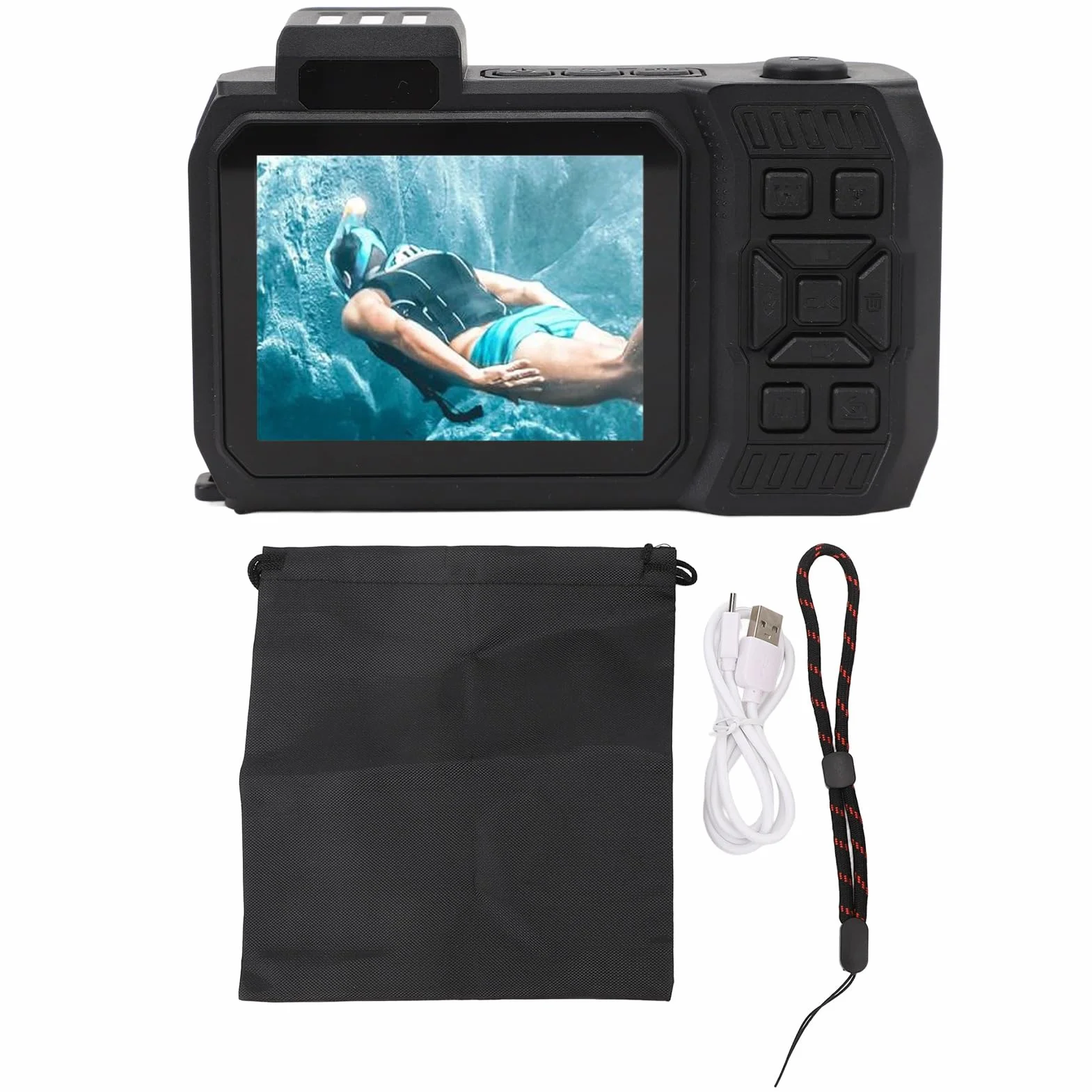 Aparat Podwodny 65 MP 4K Wodoodporny Cyfrowy 33 Stóp Autofokus Selfie Podwójny Ekran Zoom 18X (ORANGE)