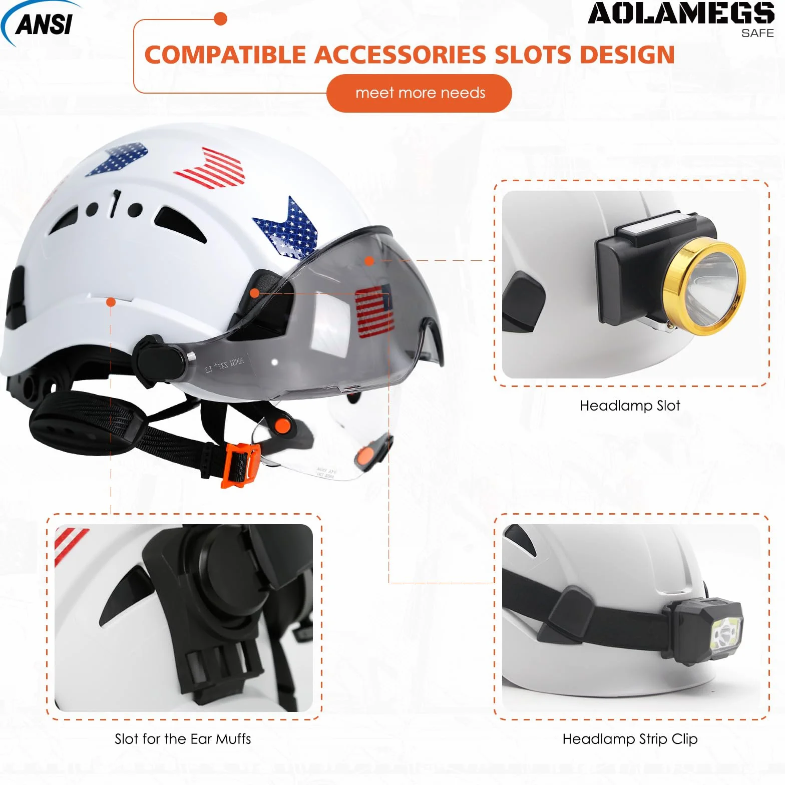 Cascos De Construccion Wentylowany kask ochronny z przezroczystym wizjerem, homologacja OSHA, z paskiem podbródkowym, 6-punktowe zawieszenie