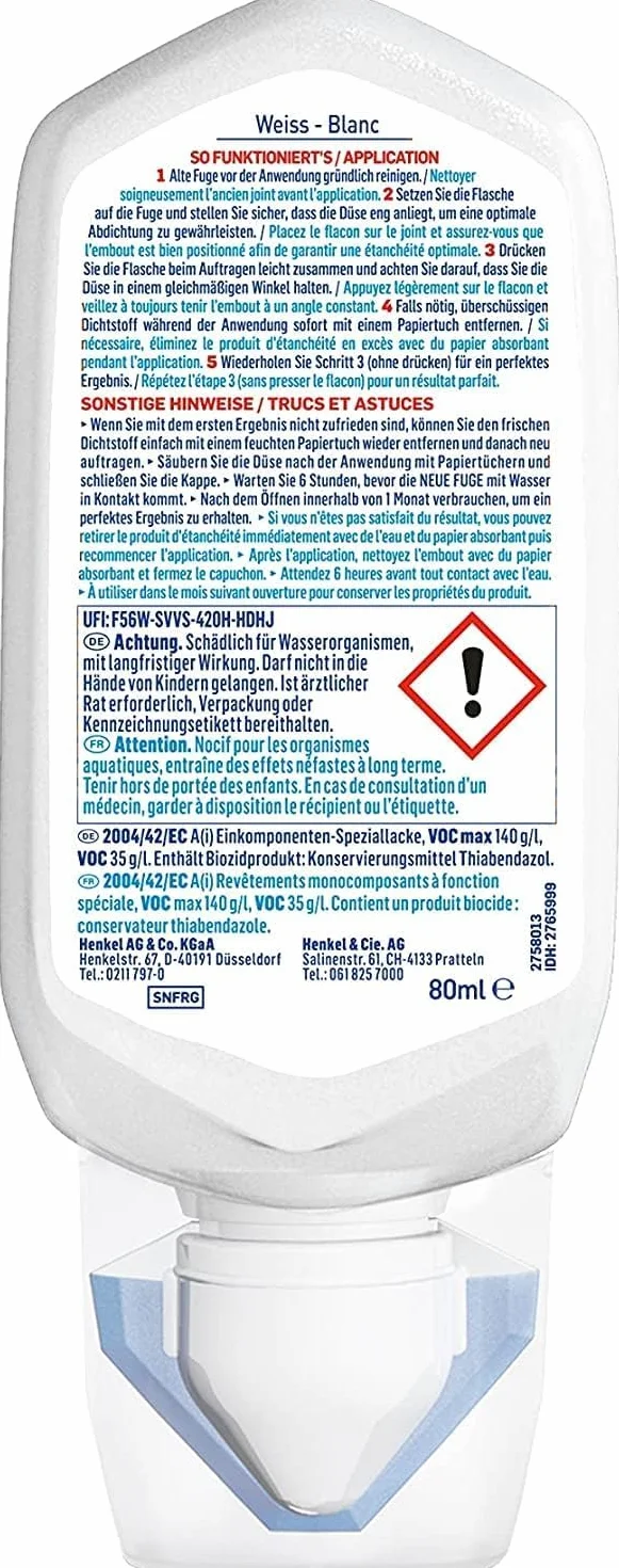 Sista Pattex nowa fuga, biała silikonowa masa uszczelniająca, w kilka minut od IHH do AHH, odporny na pleśń silikon sanitarny do kuchni i łazienki, łatwa wymiana fug w jednym kroku, 1 x 80 ml