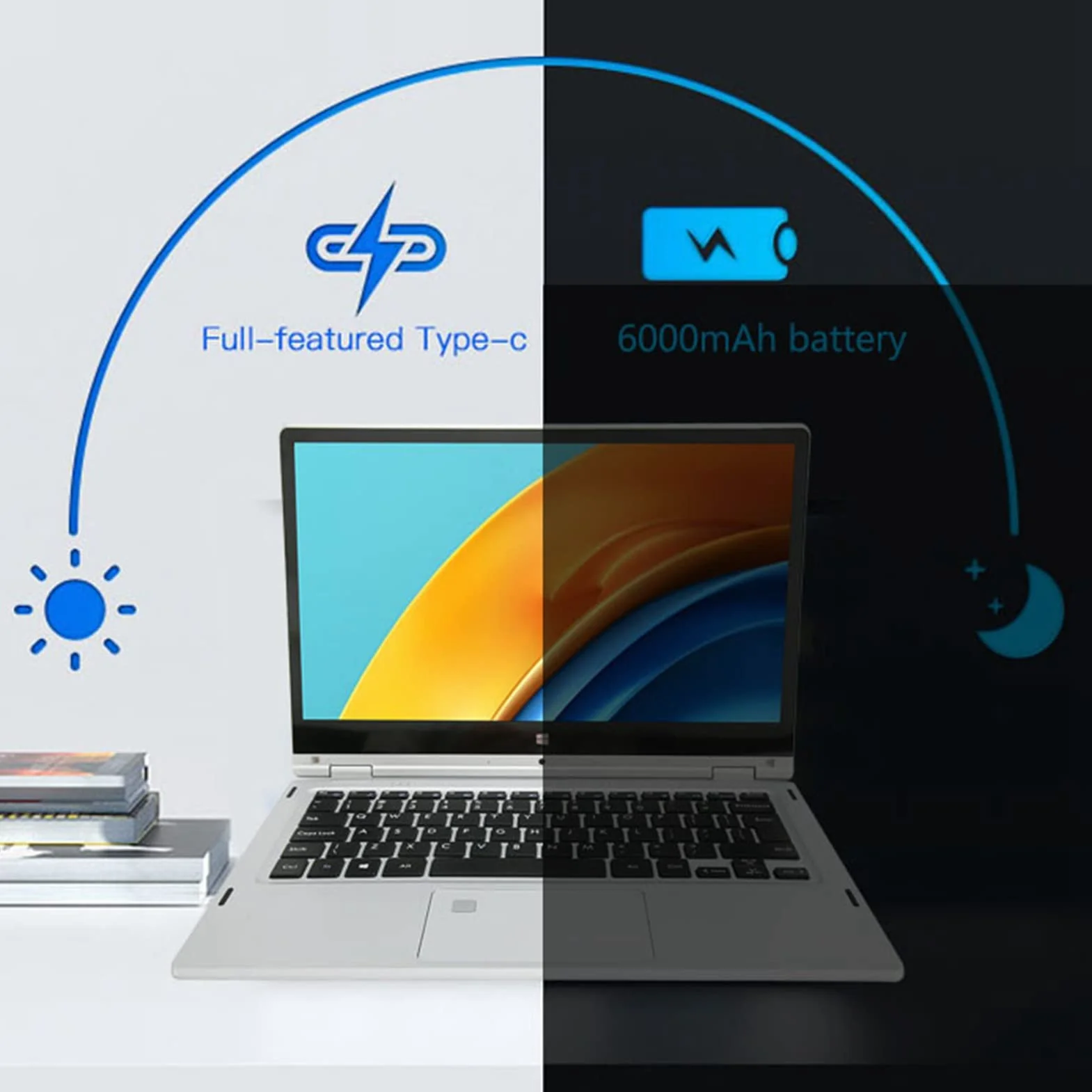 Laptop 2 w 1 z Ekranem Dotykowym 13,3 Cala Obracanym 360°, 1920x1080, 16GB LPDDR4, 256GB SSD, WiFi, BT, Windows 11