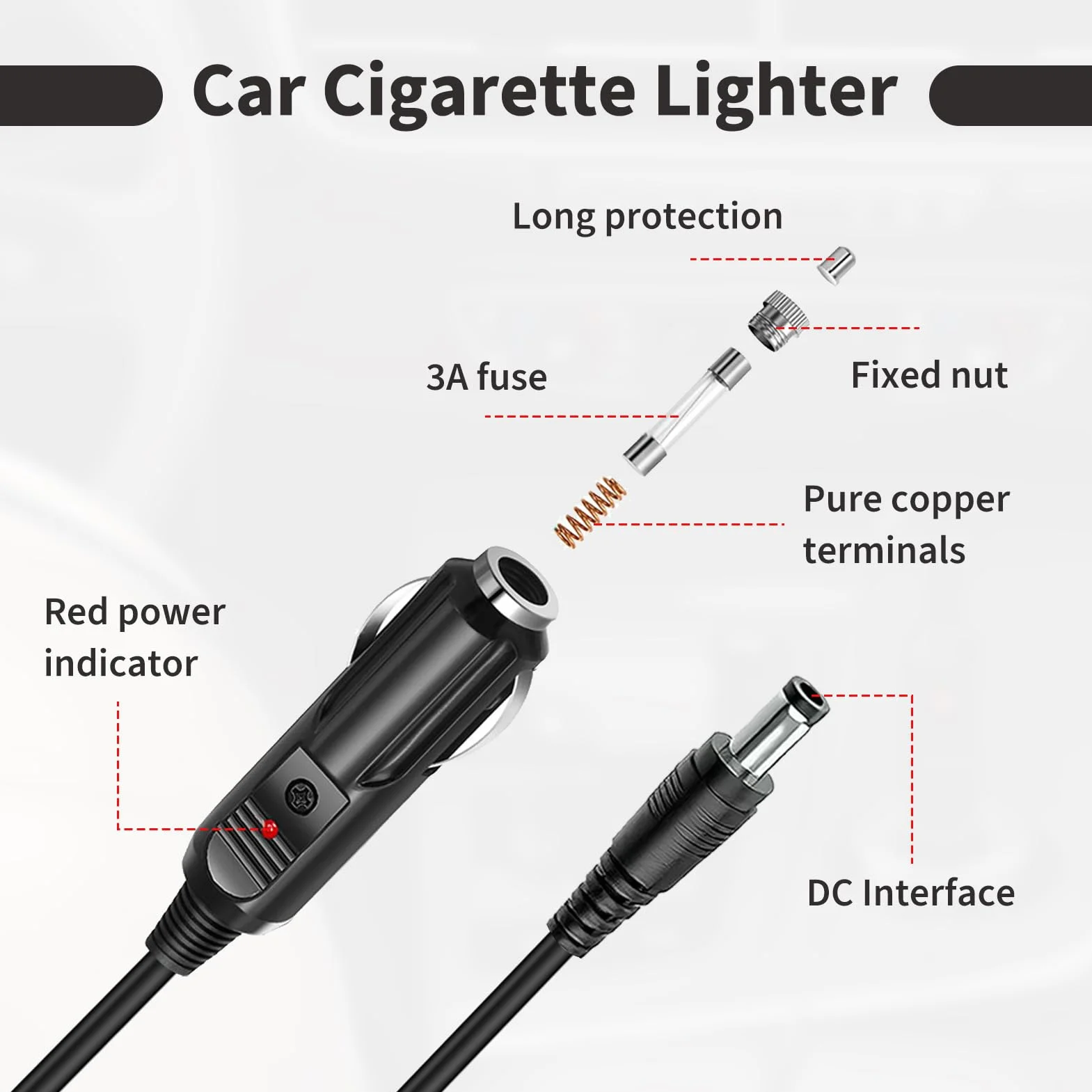 Kabel do ładowarki samochodowej 12V 8 końcówek DC 5,5x2,1mm adapter zapalniczki