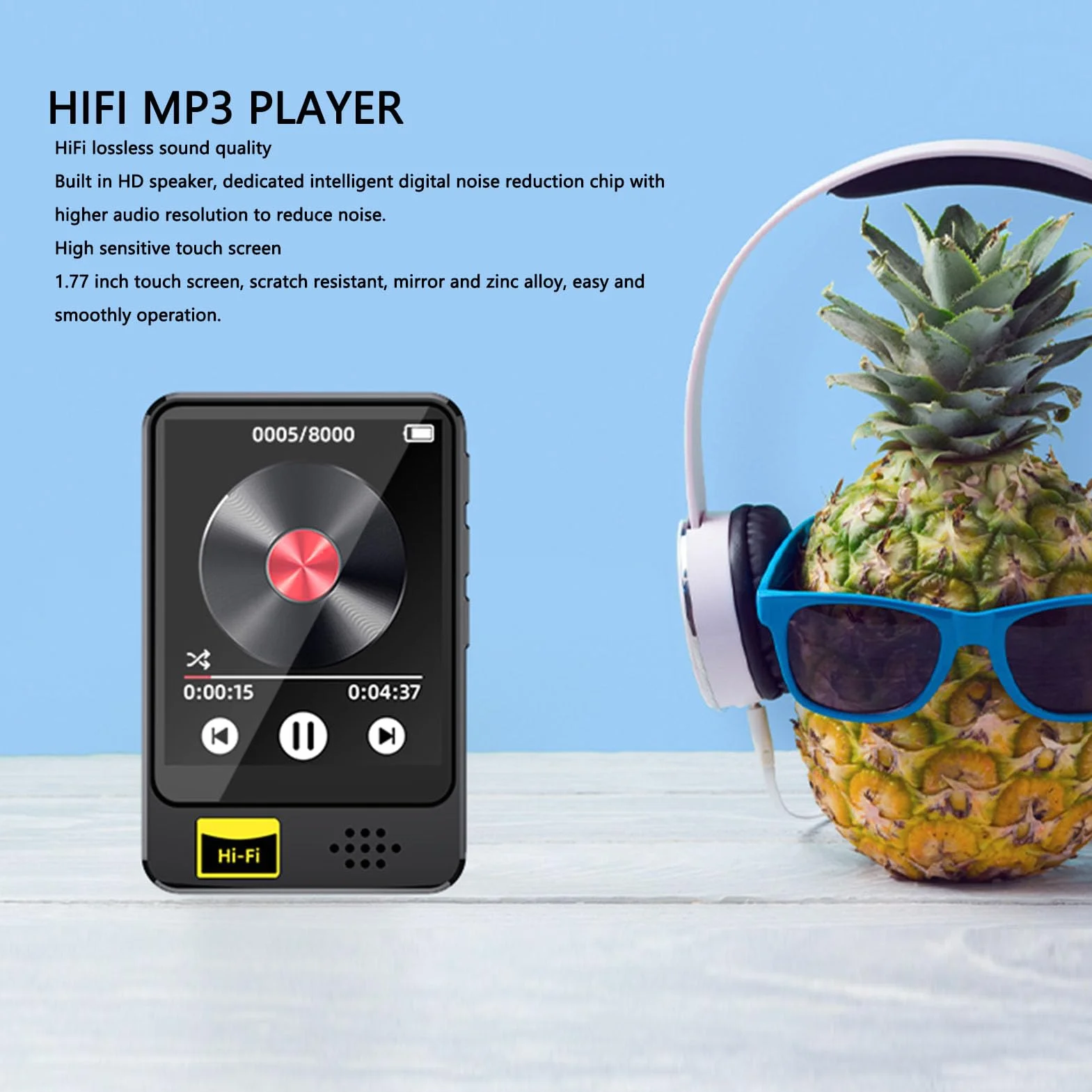 Odtwarzacz MP3 z Bluetooth 5.0, Bezstratnym Dźwiękiem HiFI Odtwarzacz MP3 Spotify, 1,77-calowy Ekran Dotykowy Odtwarzacz MP3 MP4 z funkcją FM, Radiem, Nagrywaniem, E-bookiem, dla