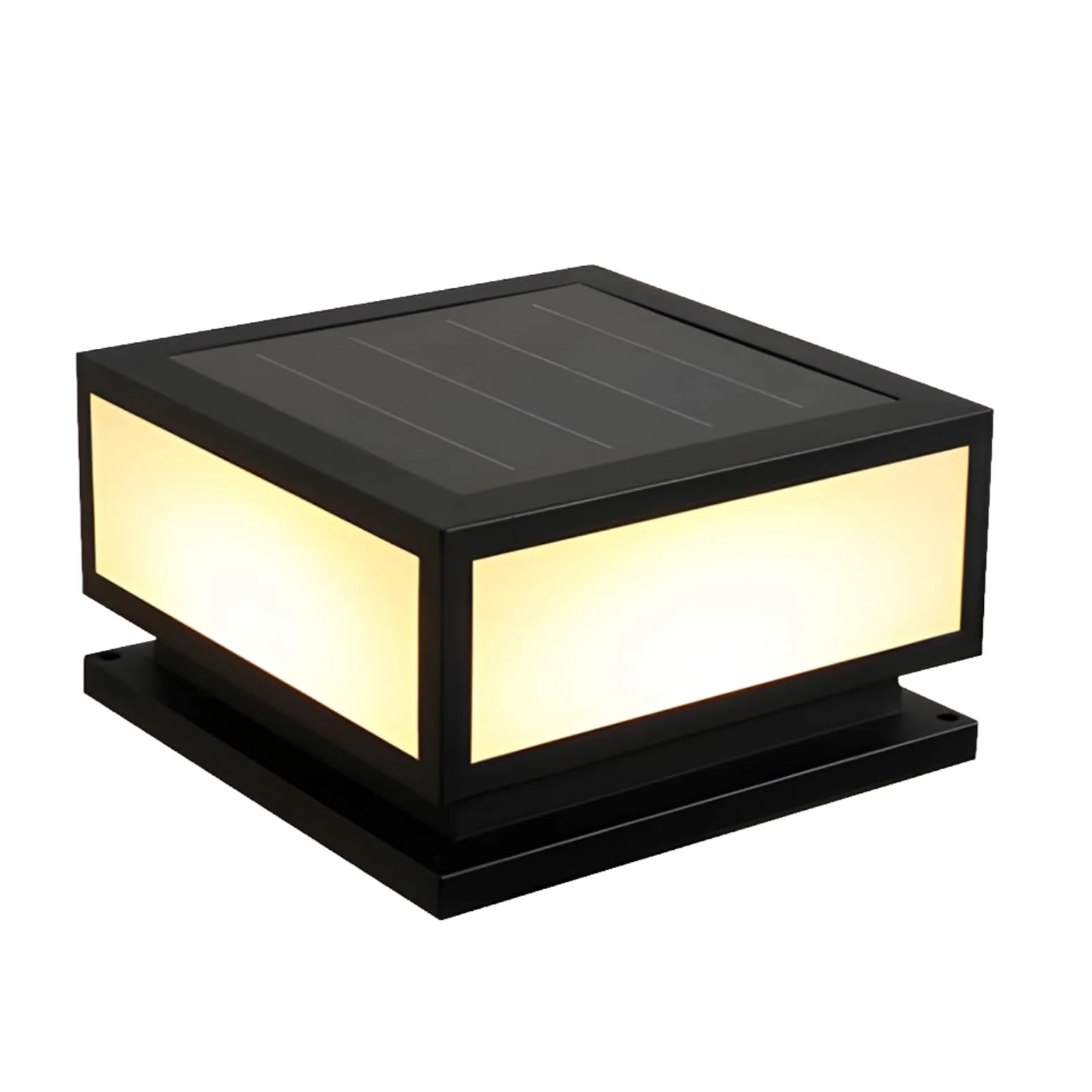 Solarne lampy słupkowe, 25 cm, kwadratowa, wodoodporna, zewnętrzna lampa słupkowa, 25 cm, jedna lampa w czterech kolorach, pilot zdalnego sterowania, lampa filarowa ABS z akrylowym kloszem