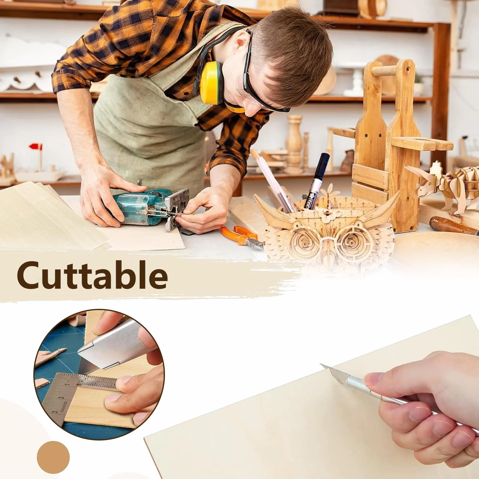 (9 sztuk) Sklejka 3 mm, 300 x 200 mm (+/- 0,5 mm), panel drewniany multipleks, deska drewniana do majsterkowania, deska drewniana Idealny do cięcia laserowego, pirografu i routera CNC
