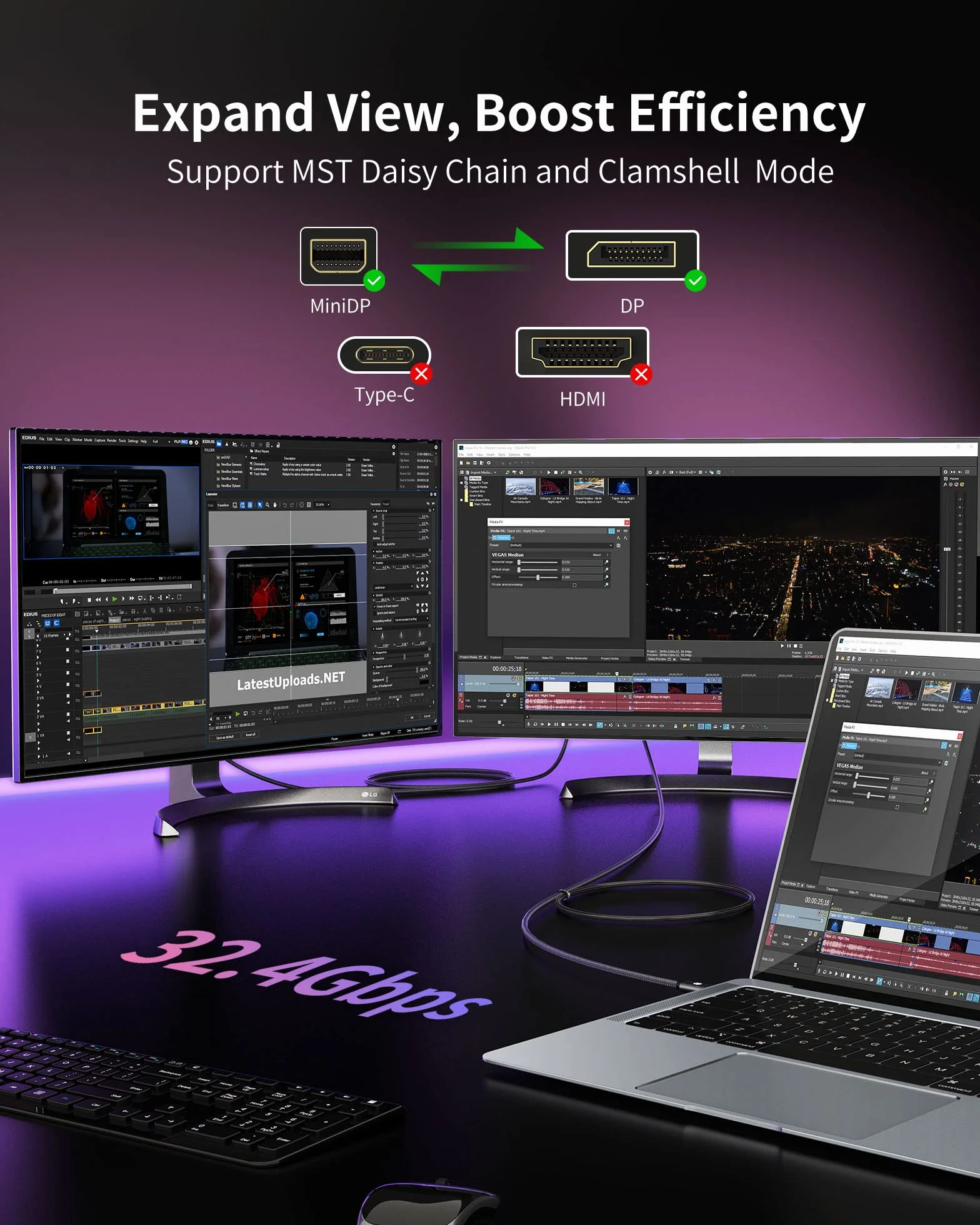 Silkland Kabel Mini DP do DP 1.4 1M 8K@60Hz 4K@144Hz Thunderbolt 2 HDR HBR3 DSC1.2 G-Sync FreeSync HDCP2.2 Mini Displayport do Displayport