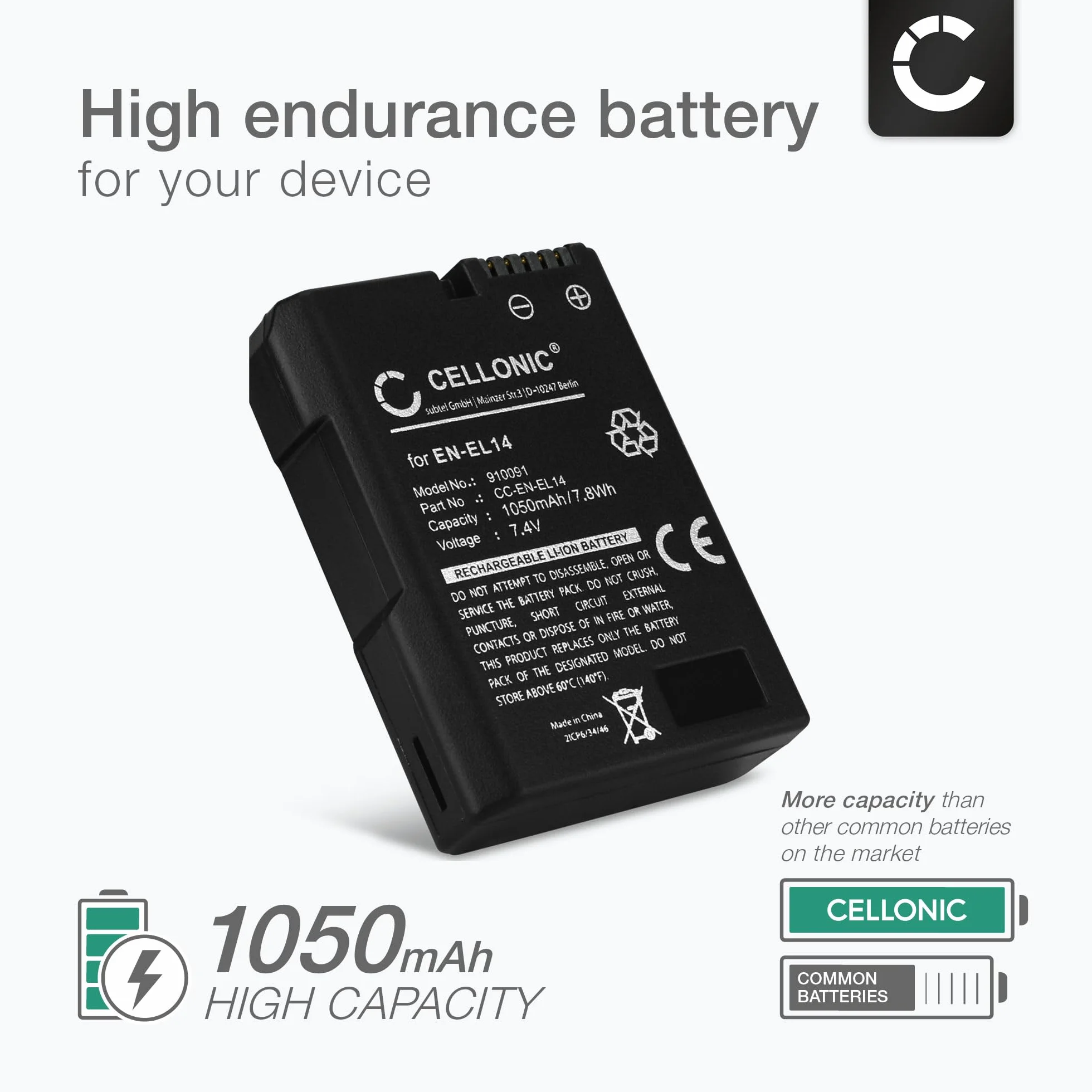 CELLONIC® Akumulator kompatybilny z Nikon D5600 D5500 D5300 D5200 D5100 D3500 D3400 D3300 D3200 D3100 Df CoolPix P7800 P7700 P7000, 1050mAh EN-EL14 EN-EL14a akumulator zapasowy bateria