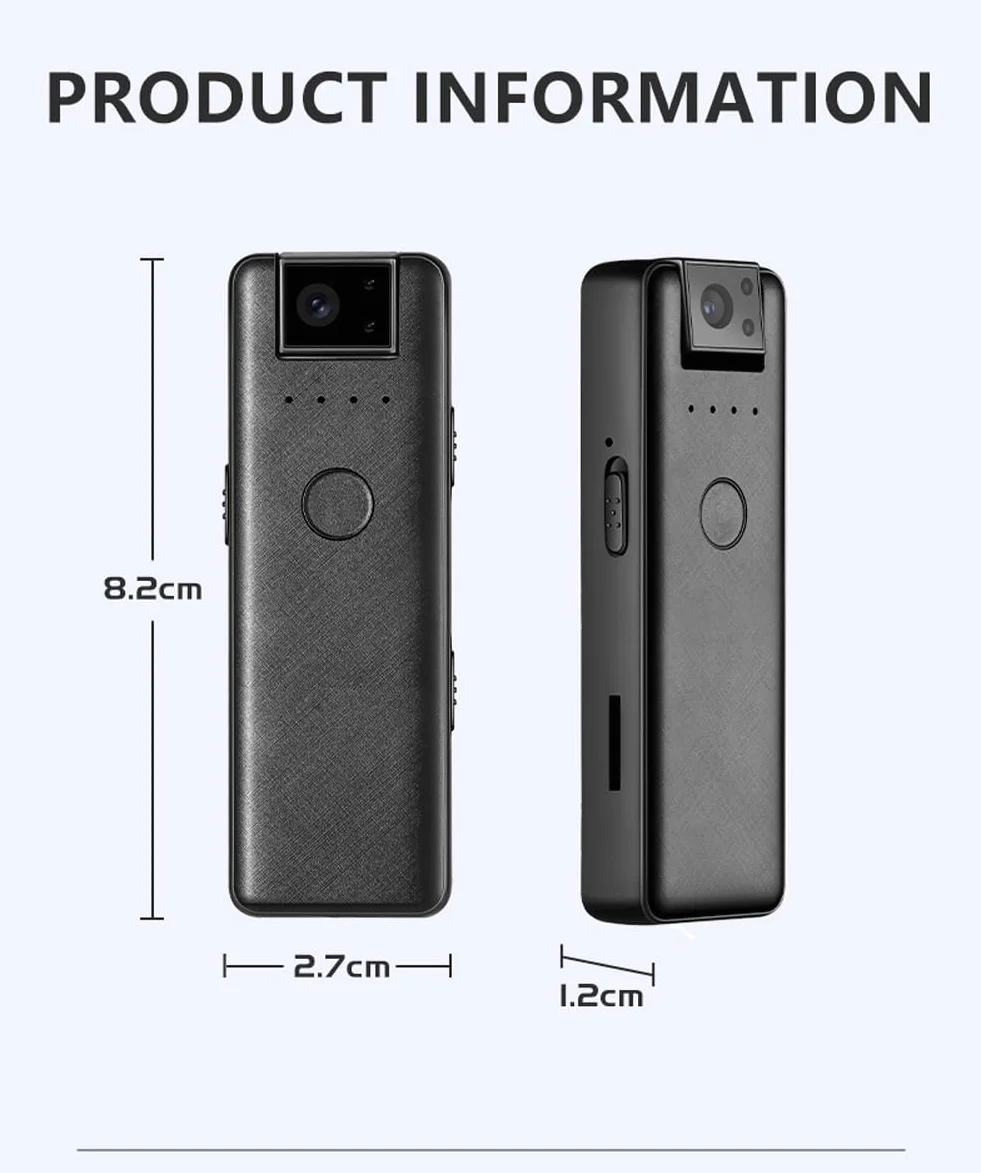 Mini Przenośna Kamera FHD 1080P Noktowizyjna z Klapką Magnetyczna Klip-on Type-C