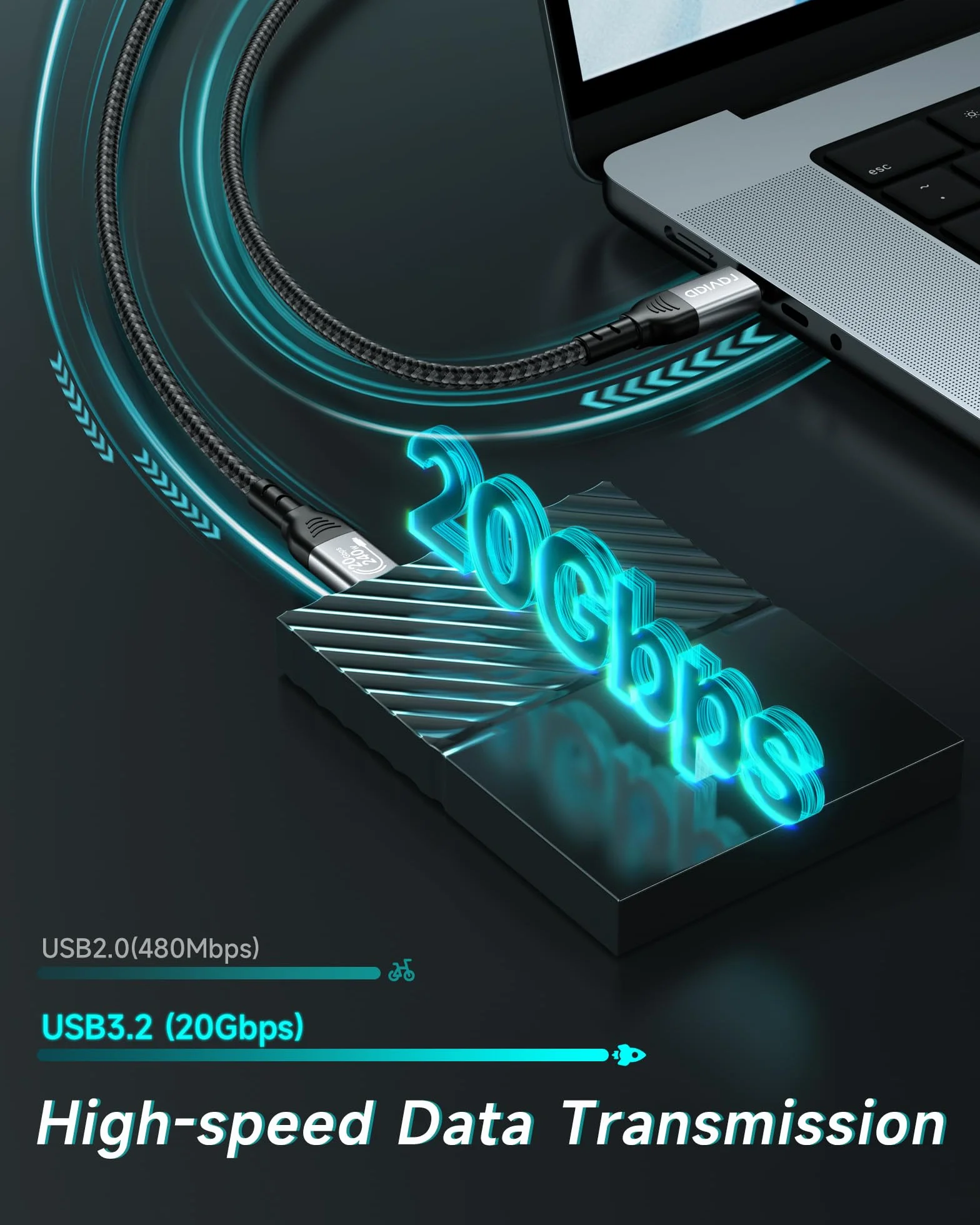 RAVIAD Kabel USB-C na USB-C 1M, 240W 20Gbps USB-C 3.2 Gen2x2 – kabel danych, szybkie ładowanie PD 3.1, transmisja wideo 8K@60Hz/4K@60Hz, kompatybilny z iPhone 17/16/15, Galaxy S25/S24/S23, MacBook