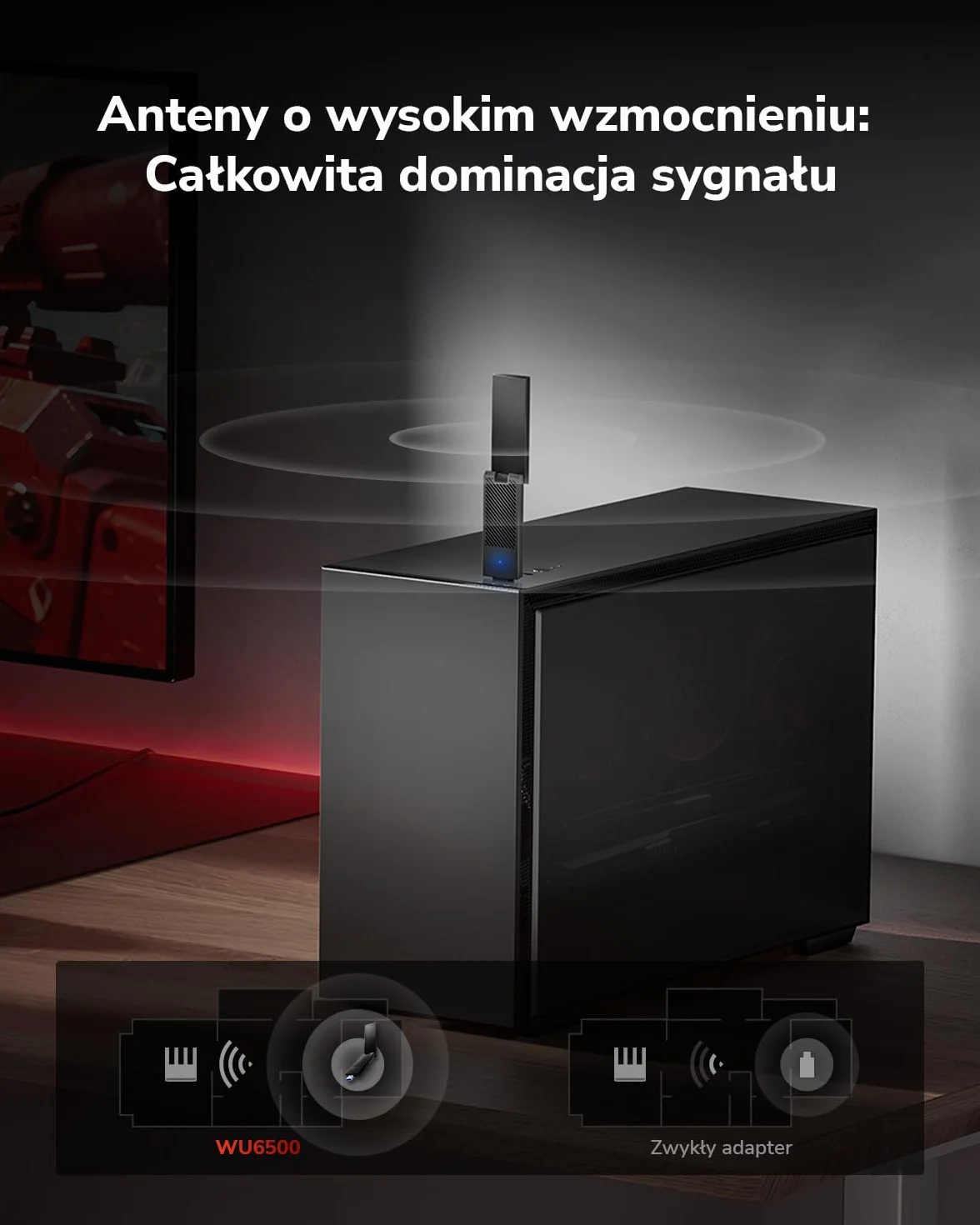 Cudy WU6500 BE6500 Tri-Band Wi-Fi 7 USB 3.0 adapter do komputera stacjonarnego, 6 GHz, 4K-QAM, 160 MHz, WPA3