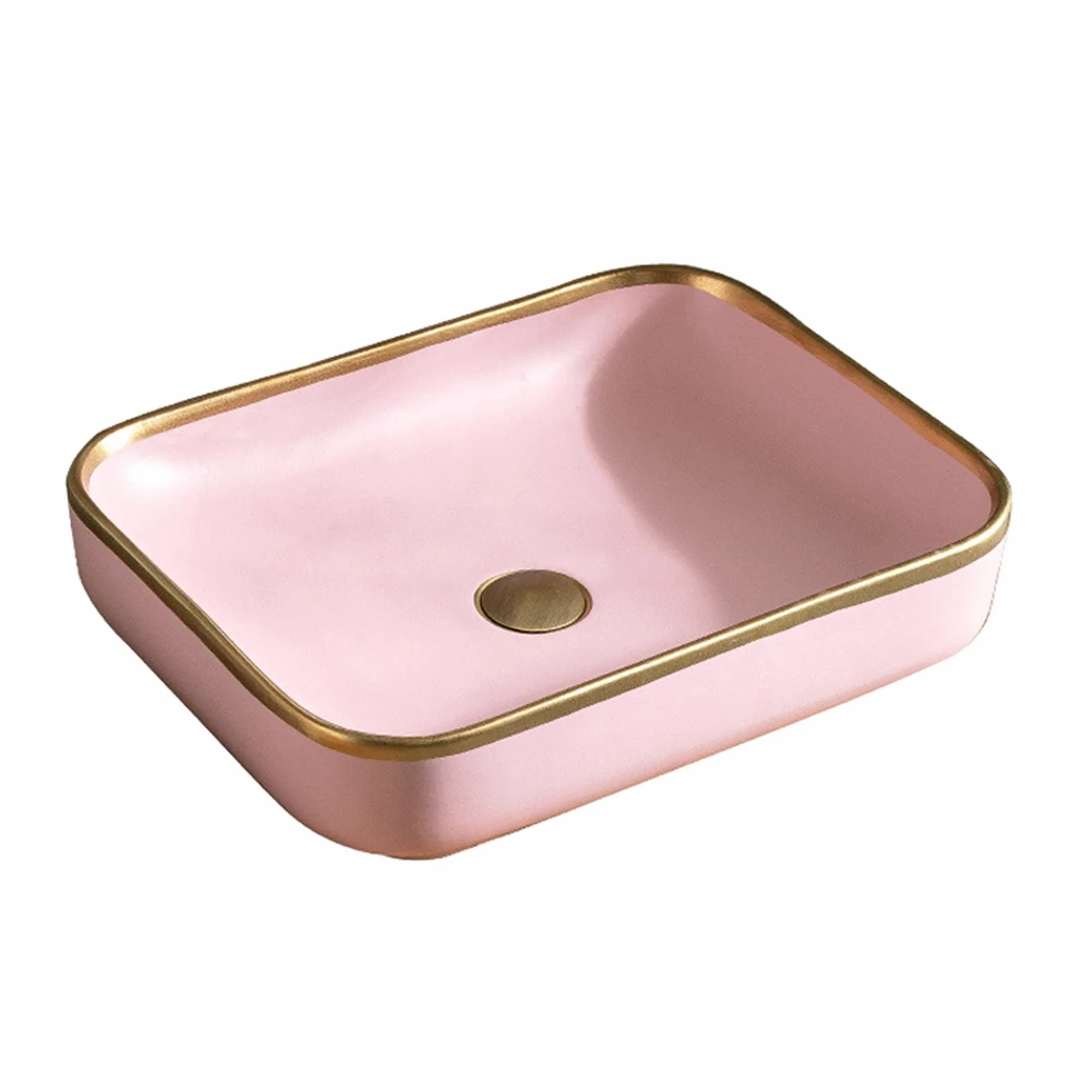 Umywalka Łazienkowa 20,4"×15,7" Prostokątna Umywalka Nablatowa Golden Edge Porcelanowa Ceramiczna Umywalka Nablatowa Umywalka Nablatowa Artystyczna Umywalka Idealna (Roze)