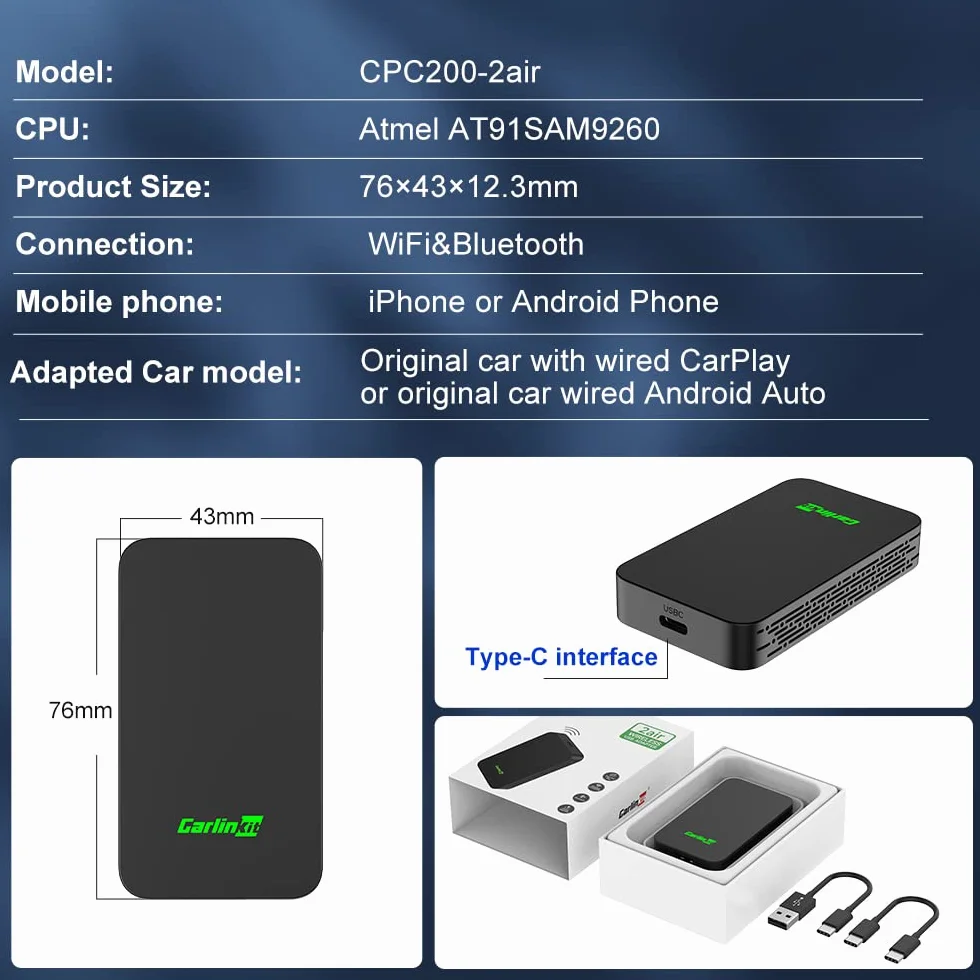 CarlinKit 5.0 Adapter Bezprzewodowy Podwójnej Konwersji do CarPlay Android Auto