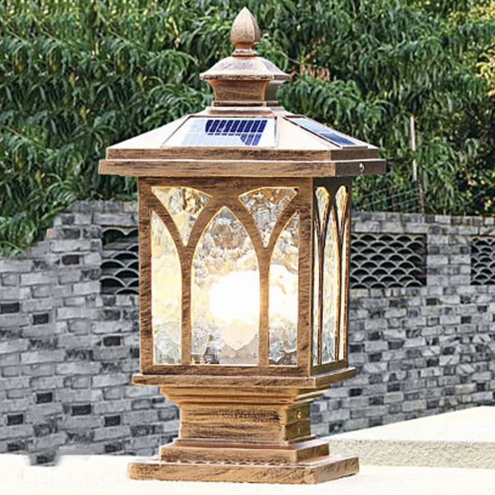 Nowoczesna solarna lampa słupkowa, minimalistyczna kreatywna wodoodporna lampa filarowa do dziedzińca, ogrodzenia werandy, bramy ogrodowej, podstawa E26 odlewane aluminium ze szklanym kloszem