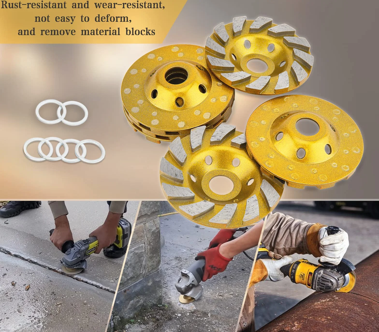 Tarcza szlifierska do betonu, 10 cm, 6 szt. betonowych turbo diamentowych kółek do szlifowania betonu granitu, marmuru, kamienia murarskiego, 12 segmentów, wytrzymałe kółka do szlifierki kątowej