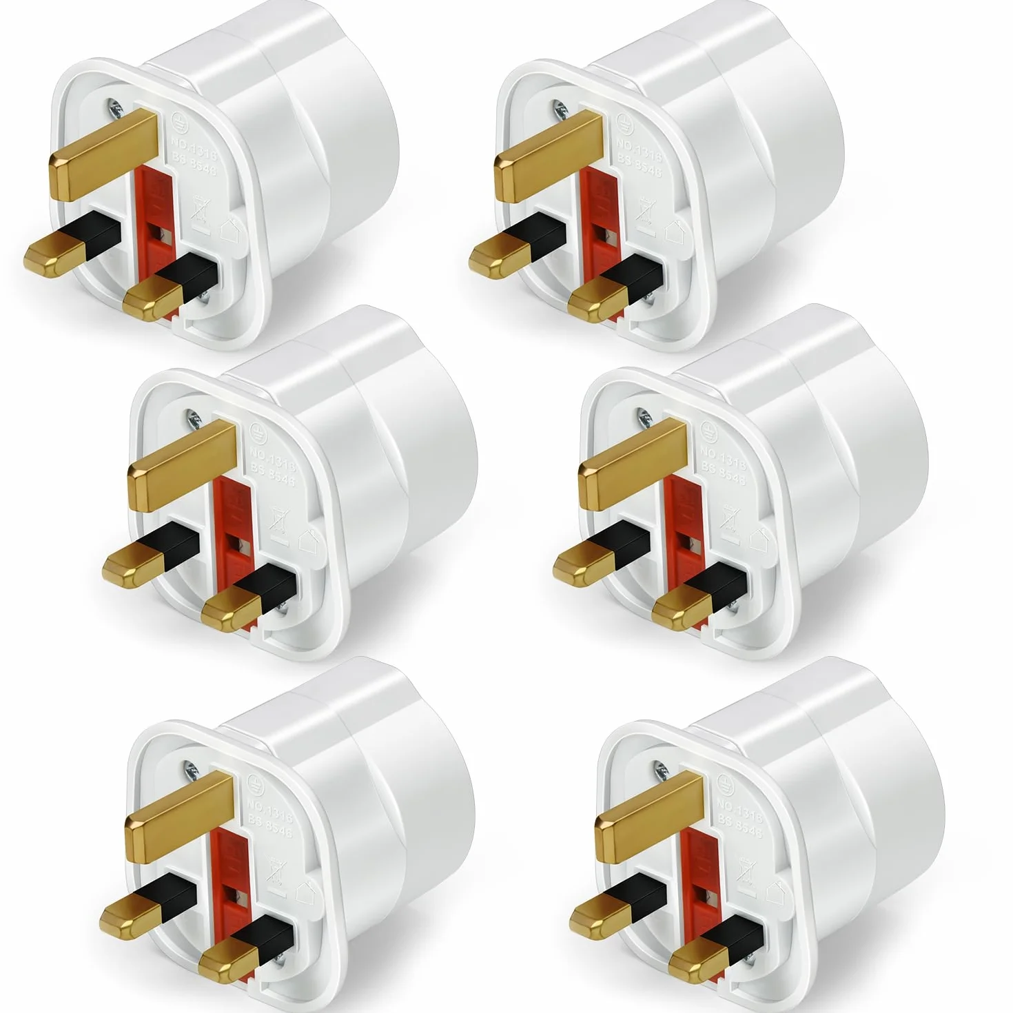 VGUARD UK adapter podróżny, 6 sztuk, wtyczka Anglia, wtyczka podróżna, wtyczka Schuko UE do UK - biały