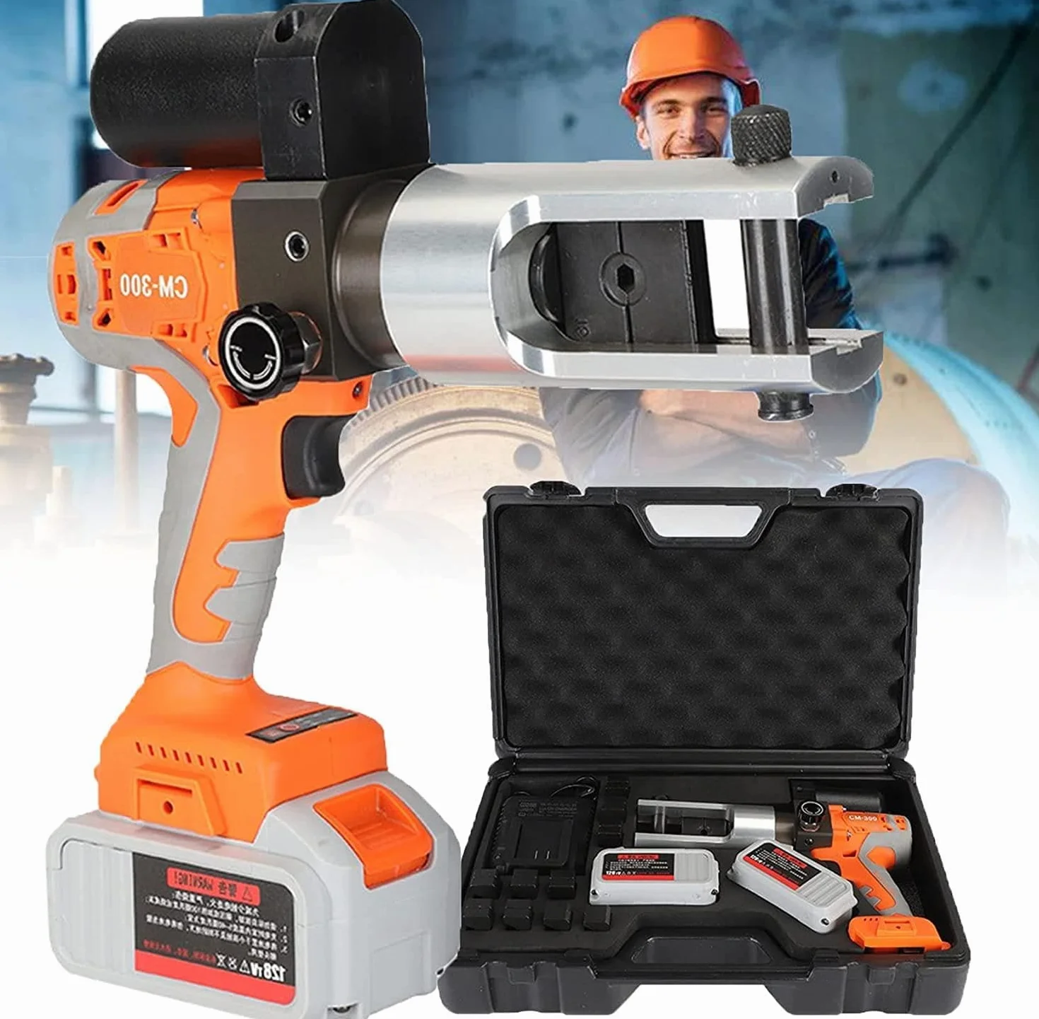 Hydrauliczne narzędzie do zaciskania – bezprzewodowe szczypce elektryczne do zacisków miedzianych aluminiowych 16-300 mm², ładowalna ręczna zaciskarka 18 V z matrycami