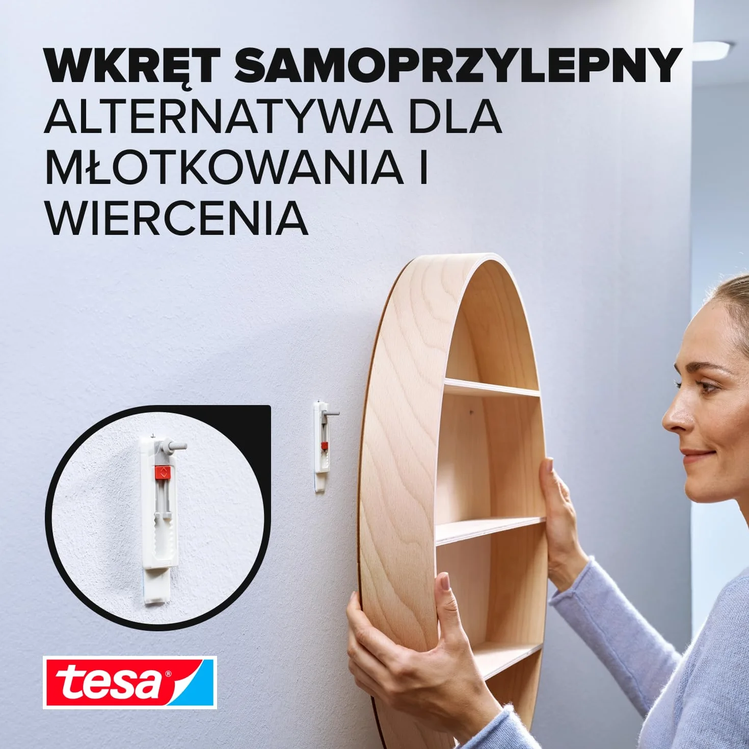 tesa regulowana śruba samoprzylepna do tapet i tynków, 1 kg biały