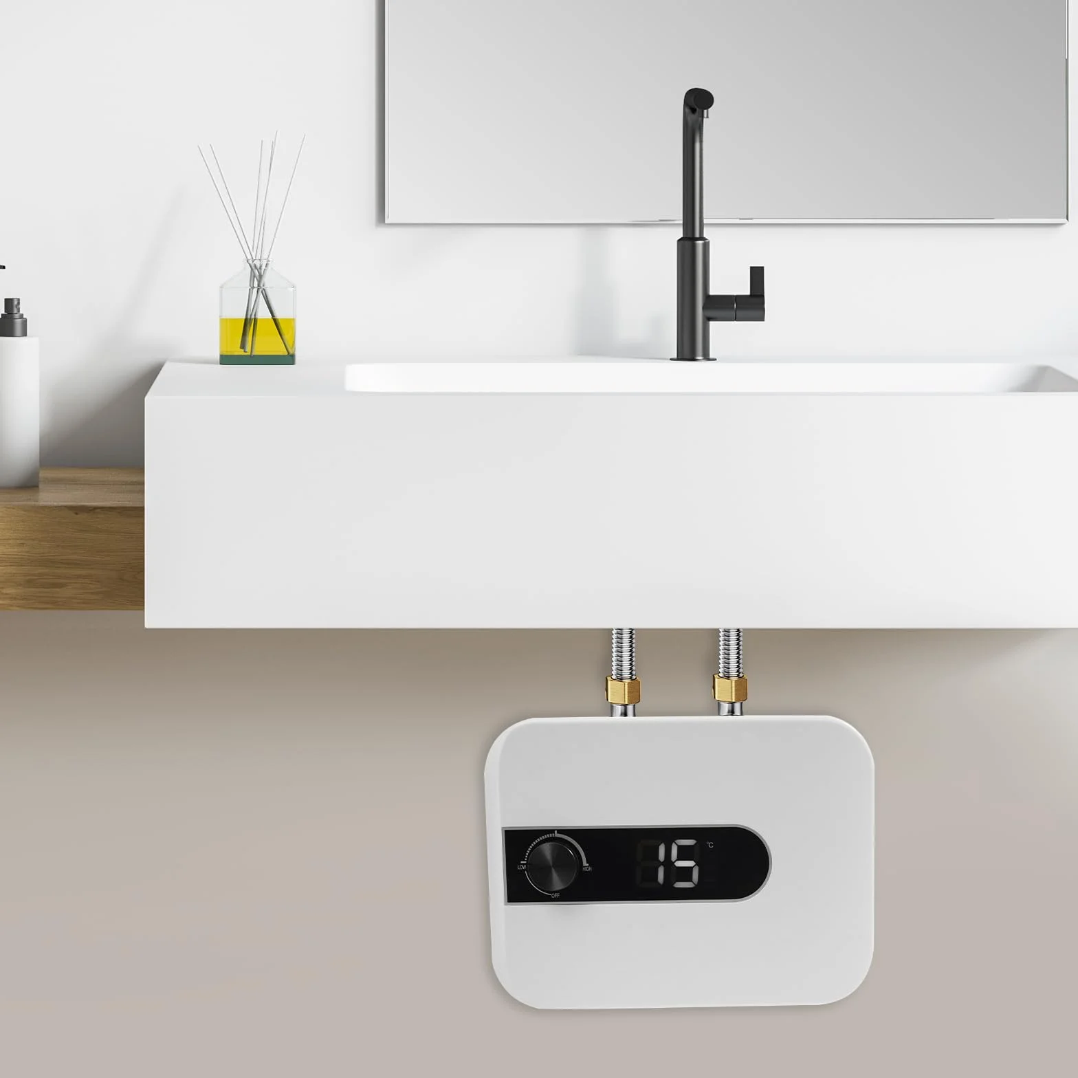 Elektryczny mini podgrzewacz wody 5 l, 1500 W, zbiornik ciepłej wody z regulatorem temperatury, bojler ciepłej wody do kuchni i łazienki, ochrona IPX4, biały