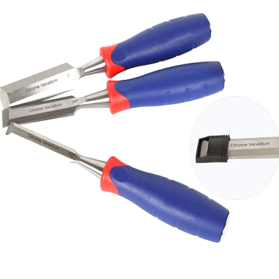 Zestaw dłut do drewna, dłuto do rzeźbienia w drewnie ze ściętym ostrzem i miękkim uchwytem z dwóch materiałów, 12 mm, 18 mm, 25 mm Narzędzia do obróbki drewna idealne do rzeźbienia w drewnie (3 sztu