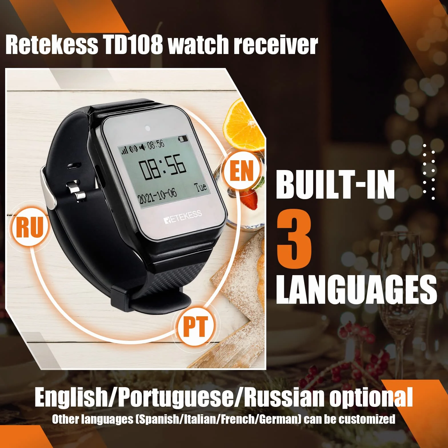 Retekess TD108 Restaurant Pager System Wywołanie Kelnera Portugalski Angielski 72H Czas Czuwania